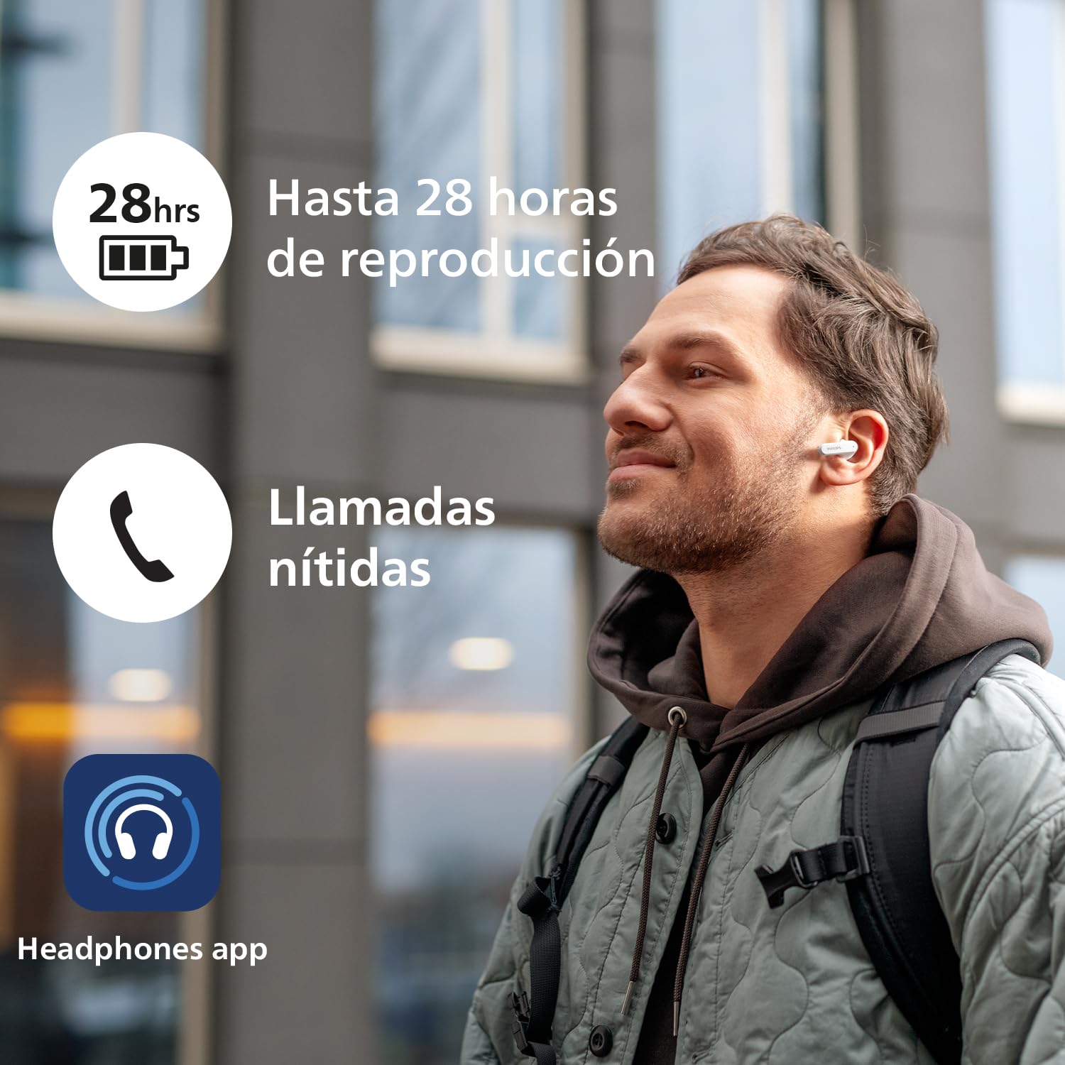 Philips TAT2139WT Auriculares pequeños True Wireless con Bluetooth, Gran Valor con un Sonido Natural, Graves dinámicos, Estuche de Carga tamaño Bolsillo, Llamadas nítidas - Blanco