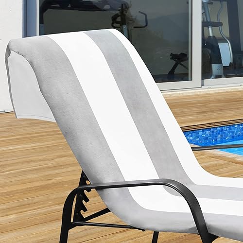Miniatura 7 de Superior Toalla clásica para silla de descanso, algodón de alta calidad, de gran tamaño, para interiores y exteriores, con acento de cojín a rayas,