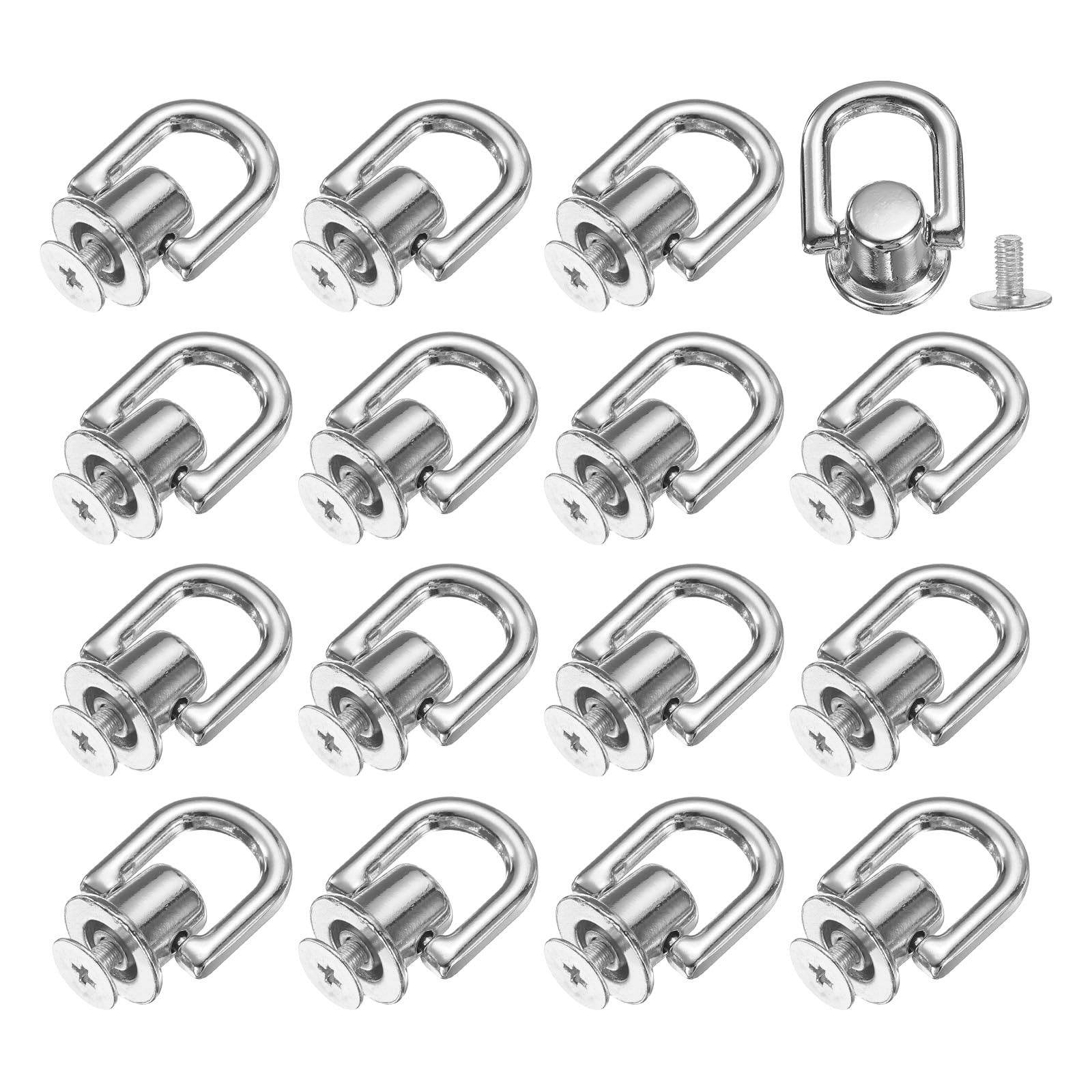 uxcell Metal Ball Studs Rivets D Ring, 16 Pcs Ball Post Head Buttons Studs Rivets with Screw for Purse Chain Connector DIY Art Leather Crafts (Grey)