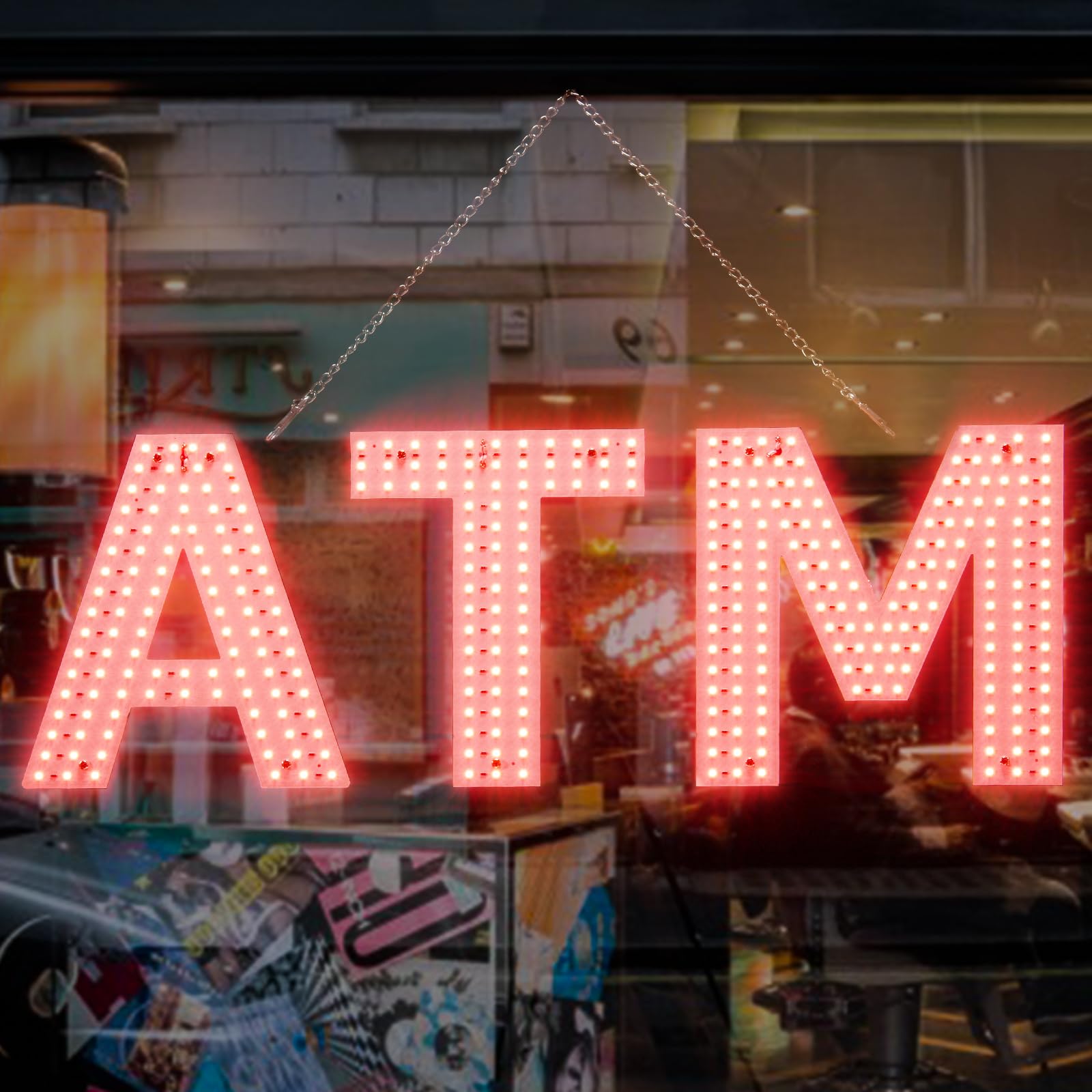 Thirdpolite ATM Sign for Business, 24"x8.35" Dimmable Bright LED Advertisement Board High Visibility with Adjustable Chain Hanging,Electric Display