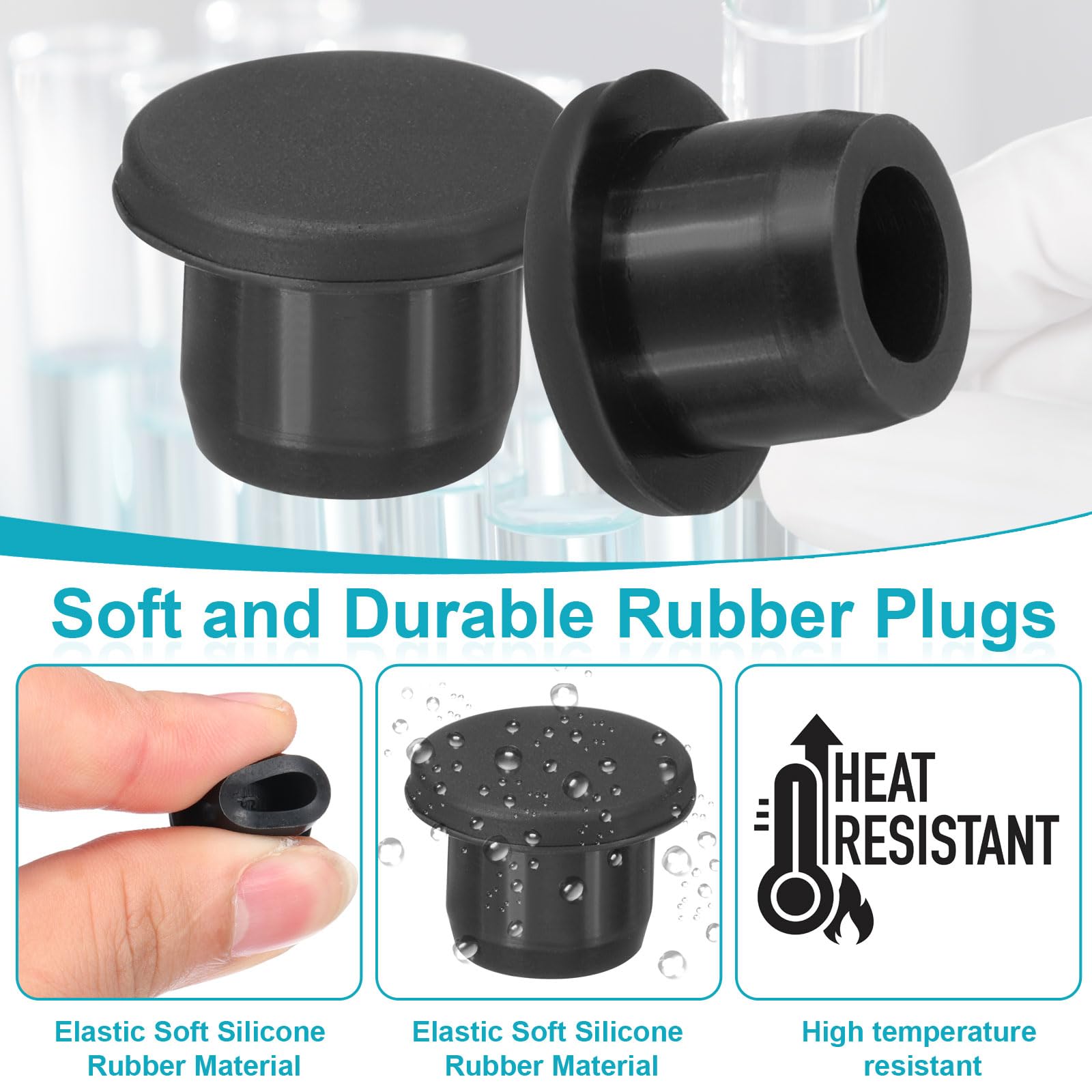 PATIKIL Silicone Rubber Plug, 18 Pcs Soft Flexible Solid Rubber Stopper T-shaped Silicone Plugs for 13 to 14mm Hole, Black - Image 3
