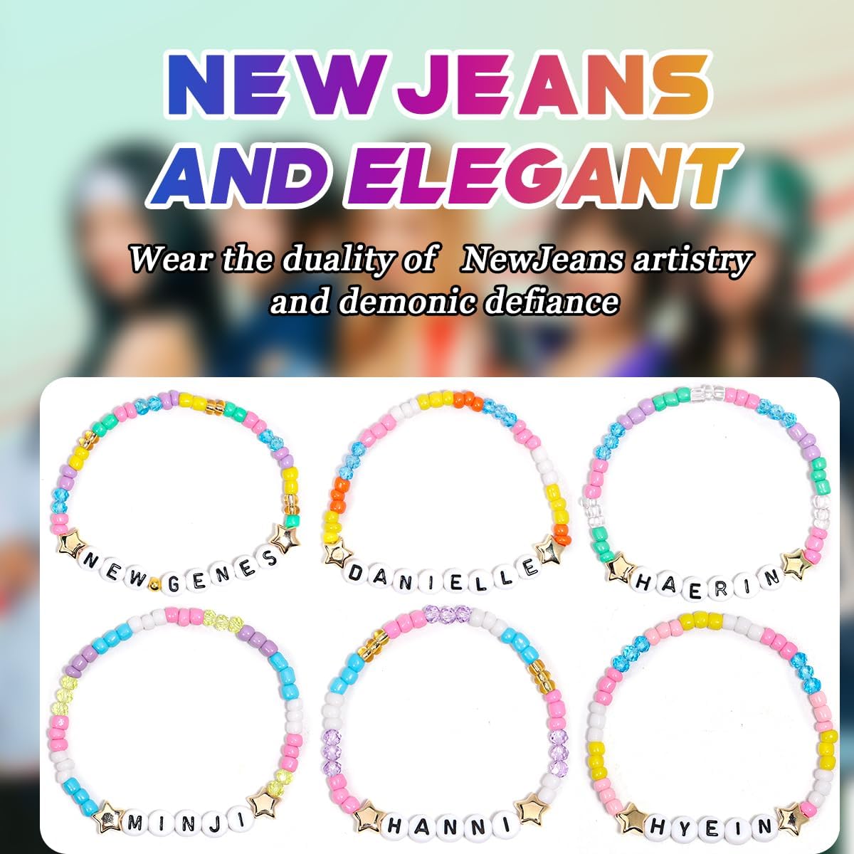 AICase for NewJeans Merch Gifts Toys Inspired Bracelets Birthday Decorations 6 Pcs Stackable Stretch Beaded Friendship Bracelets Costume Cosplay Merchandise Gifts for Fans Women Christmas Stocking - Image 5