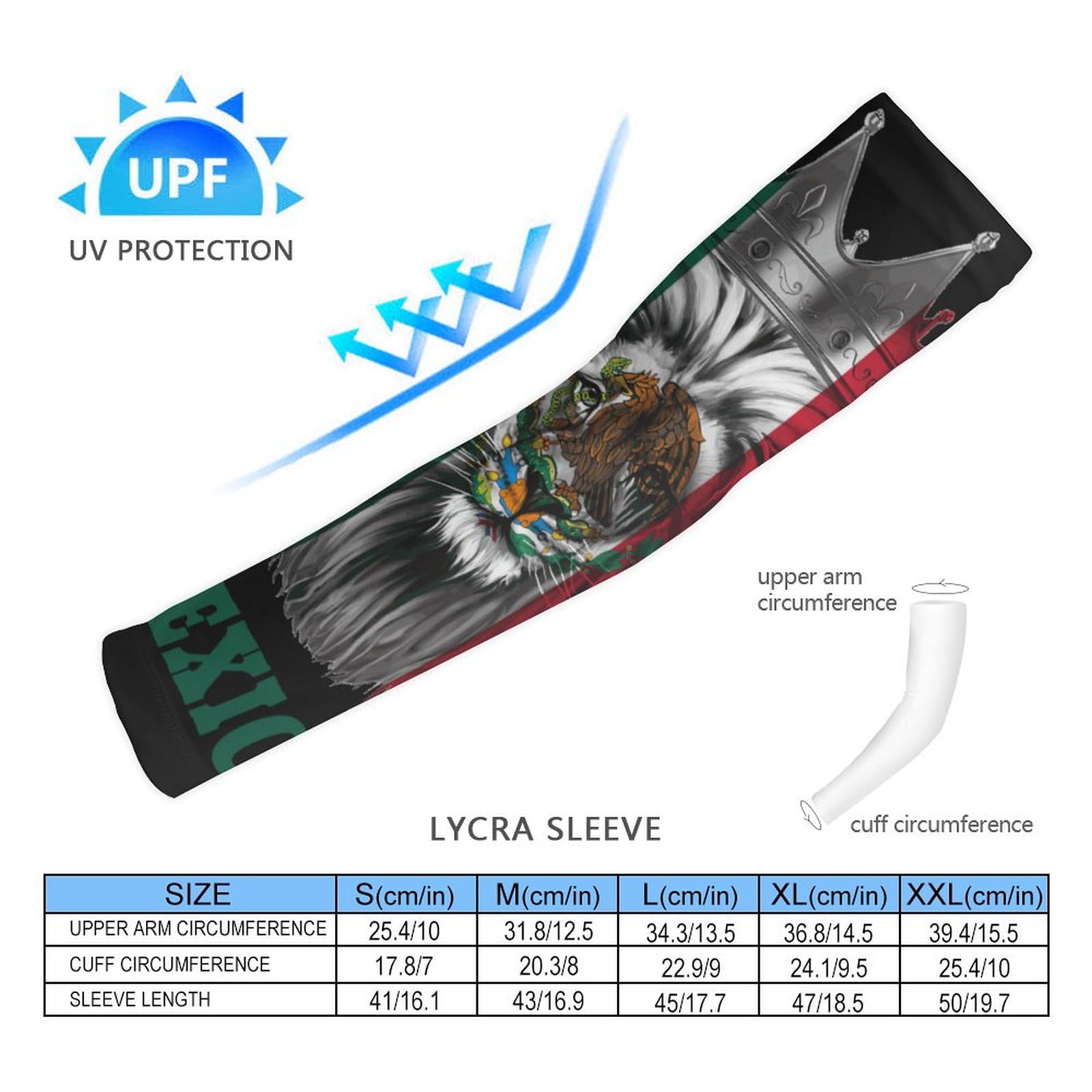 generic Lion Mexico Mexican Flag Arm Sleeves,Cooling Gardening Arm Covers,Arm Sleeves Cover UV Sun Protection for Women Men Farmer Outdoor Sports, Large