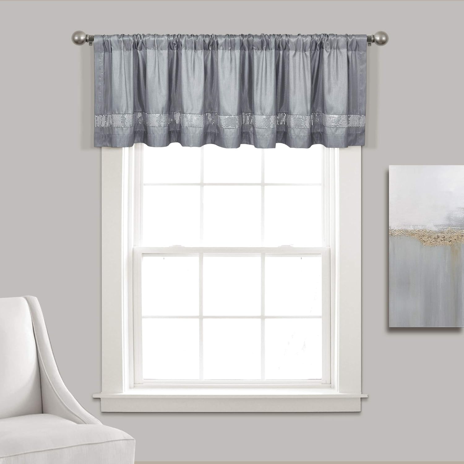 Lush Decor Night Sky Valance Curtain Single, 84"W x 18"L Gray & Silver - Extra Wide Curtains - Kitchen Curtains Valances For Windows - Bathroom Curtain