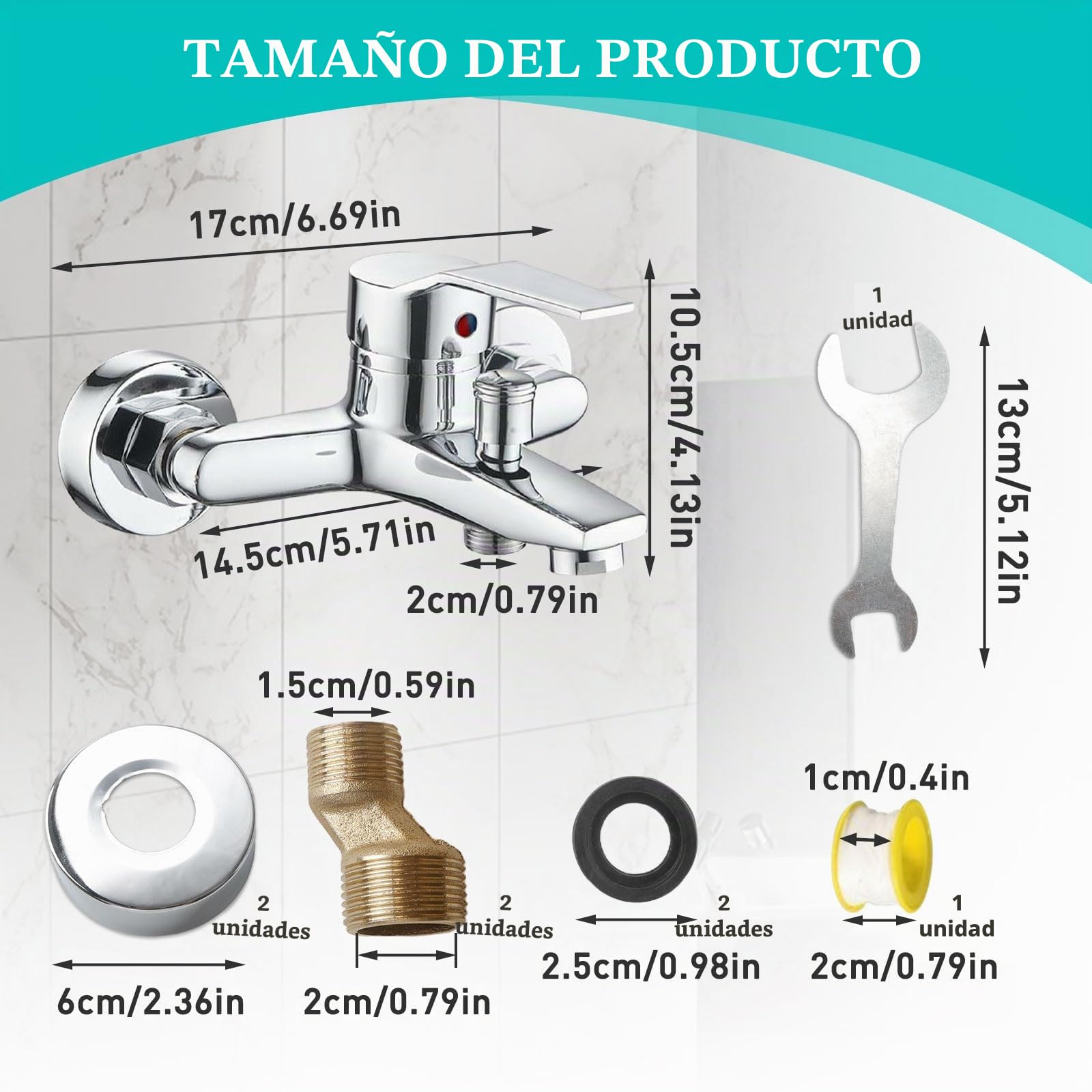 Kit Grifo Mezclador de Bañera, Grifo de Bañera Caliente y Frío con Accesorios de Montaje, Grifería para el Hogar y el Baño