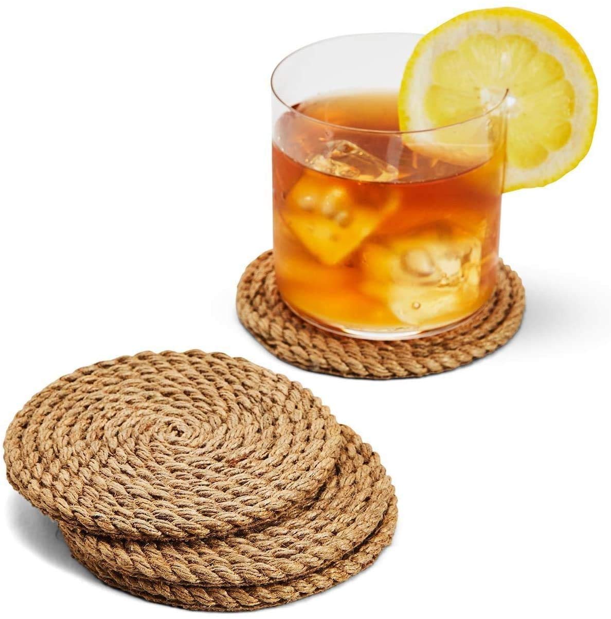 pepme Jute Braided Rustic Vintage Tea Coaster for Dining, Bedside Table, Cup, Decoration mat (Round, 10x10 cm, Pack of 4)