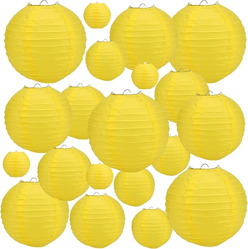 KEILEOHO 20 linternas de papel amarillo de 4681012 pulgadas linternas redondas de papel chinas lámparas de papel colgantes japonesas juego de