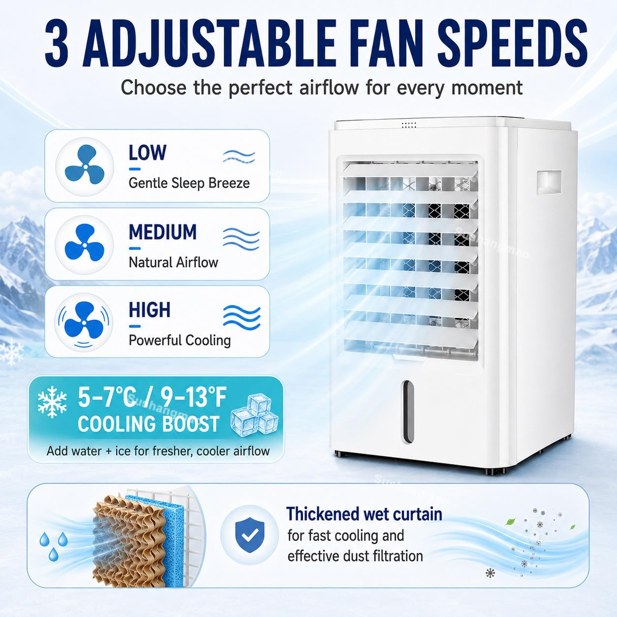 Raffrescatore d’Aria Portatile 4 in 1 per Auto, Raffrescatore Evaporativo 12V/24V con Serbatoio da 4L, 3 velocità, Telecomando, Timer, Ventilatore Oscillante per Camper 12V