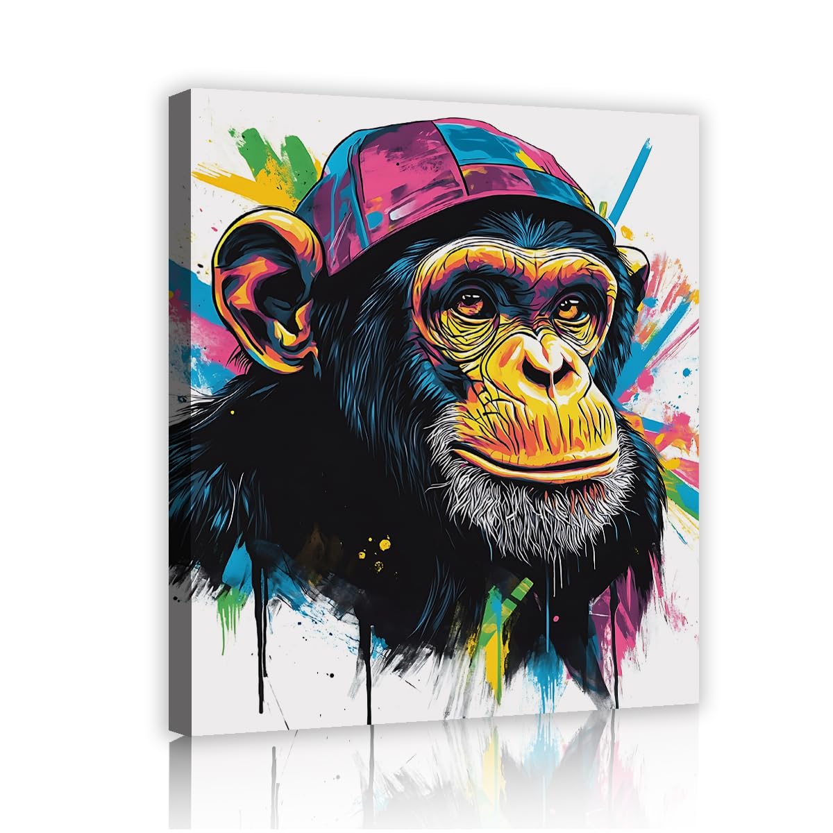 TOANGWALL Modern Pop Street Canvas Wall Art for Studio Colorful Monkey Ape Wearing Hat Posters Prints Artwork for Pub Home Decor 70x85cm