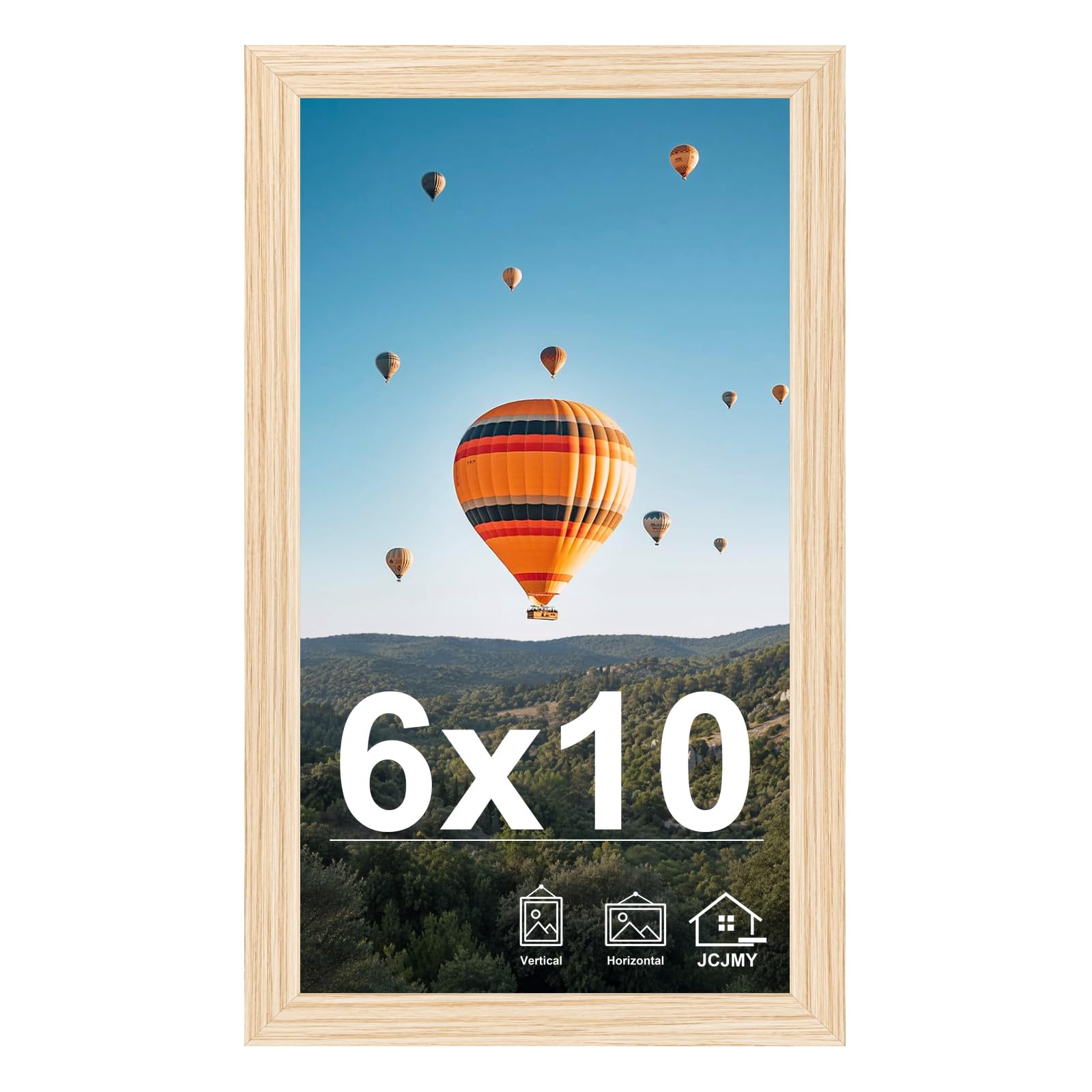 JCJMY 6x10 Picture Frame Natural for Wall Hanging or Tabletop, Wall Mounting Horizontally or Vertically, 6 x 10 Wall Gallery Poster Photo Frame with Shatter Resistant Plexiglass, Natural