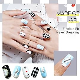 GLAMERMAID Dark Blue White Ombre Press on Nails Medium Square, Oil Painting Glossy Gel Stick on Fake Nals Short Square, Neutral Glue 0n Nails Kit for Women, Reusable Acrylic False Nails Manicure Set