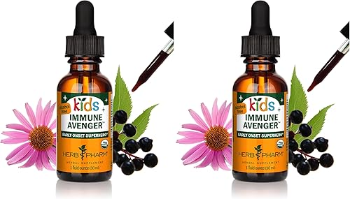 Herb Pharm Fórmula herbaria de vengador inmune certificada orgánica sin alcohol para niños, 1 onza (paquete de 2)