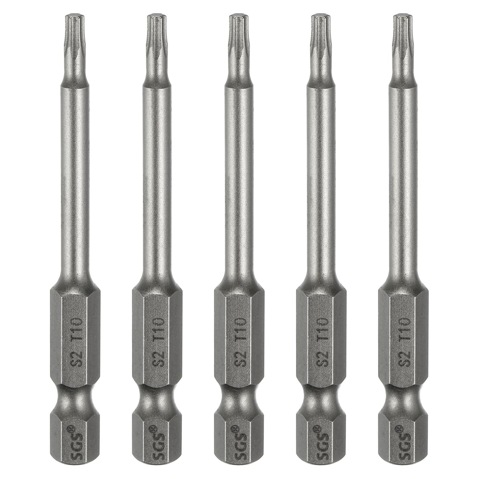 sourcing map 5pcs T10 Torx Head Screwdriver Bit 1/4" Hex Shank 2.6" (65mm) Long Magnetic No Hole Tip Tamper Proof 6 Point Star Screw Driver Drill Bits S2 Steel Industrial Power Screwdrivers