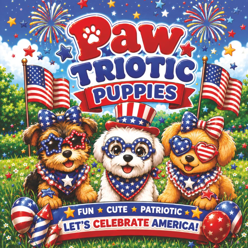 Paw-triotic Puppies: America’s 250th Anniversary Coloring Pages featuring adorable patriotic dogs celebrating American freedom with 50 fun and easy ... fireworks, and parades. (Patriotic Animals)