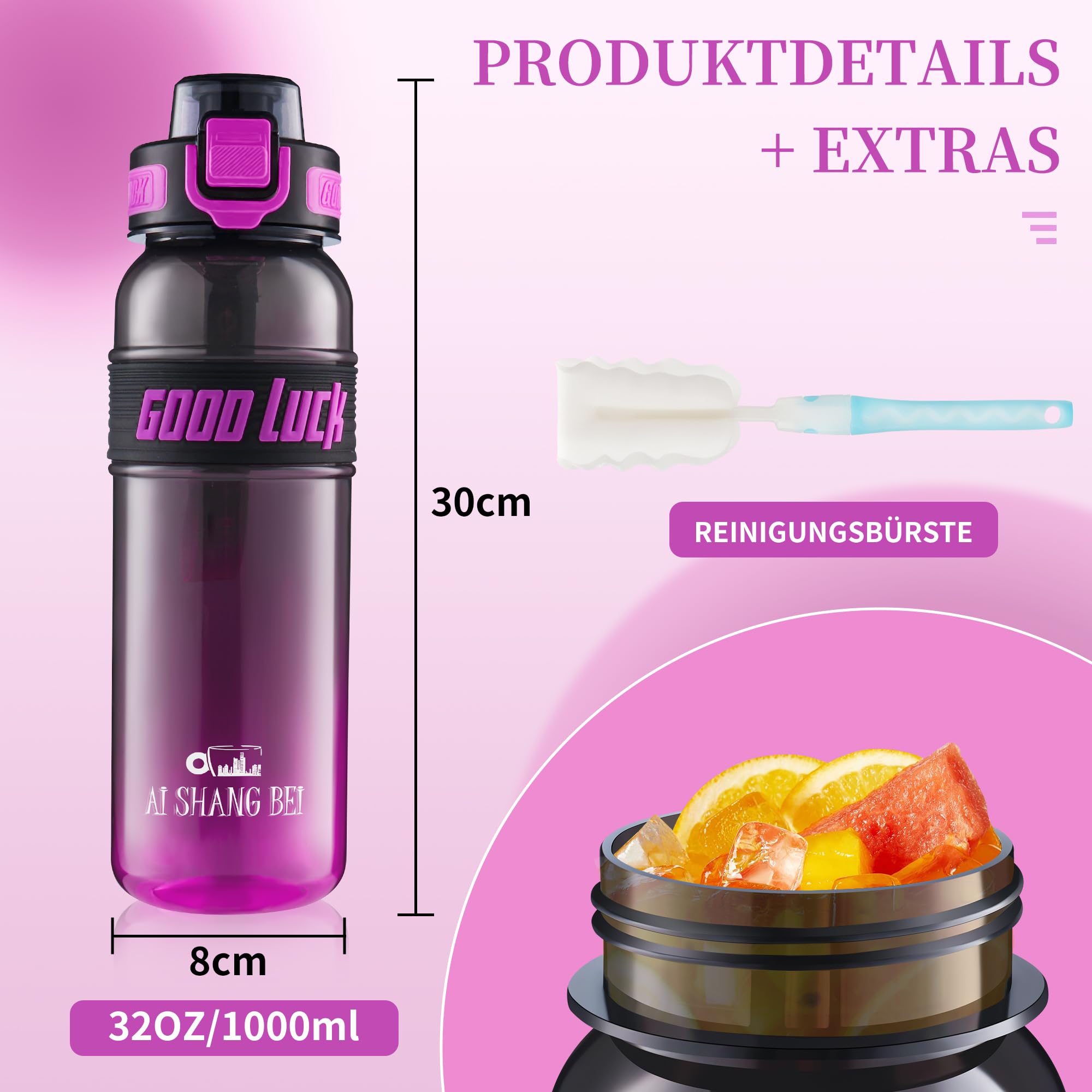 YC Kitchen Borraccia Sportiva Motivazionale 1L - Borraccia 1 litro, Bottiglia d'acqua Sportiva con paglia e trasporto cinghia