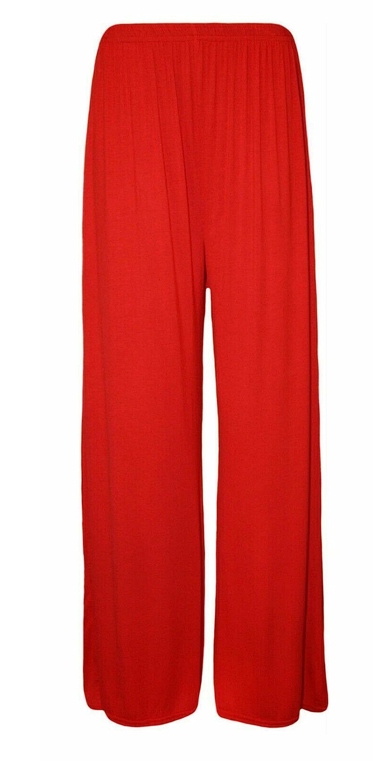 Purple Hanger Women's Red Stretch Elasticated Baggy Wide Leg Palazzo Plain Loose Fitted Trousers Pants Plus Size (As8, Numeric, Numeric_16, Numeric_18, Regular, Regular, )