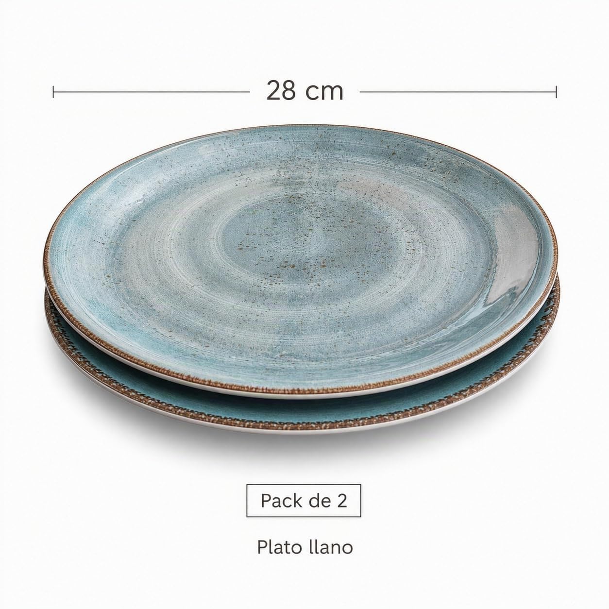 Pack 2 Platos Llanos Melamina 28 cm Azul Piedra | Efecto Cerámica Artesanal Rústica | Vajilla Ceracor Estilo Restaurante Resistente a Roturas, Apta Lavavajillas