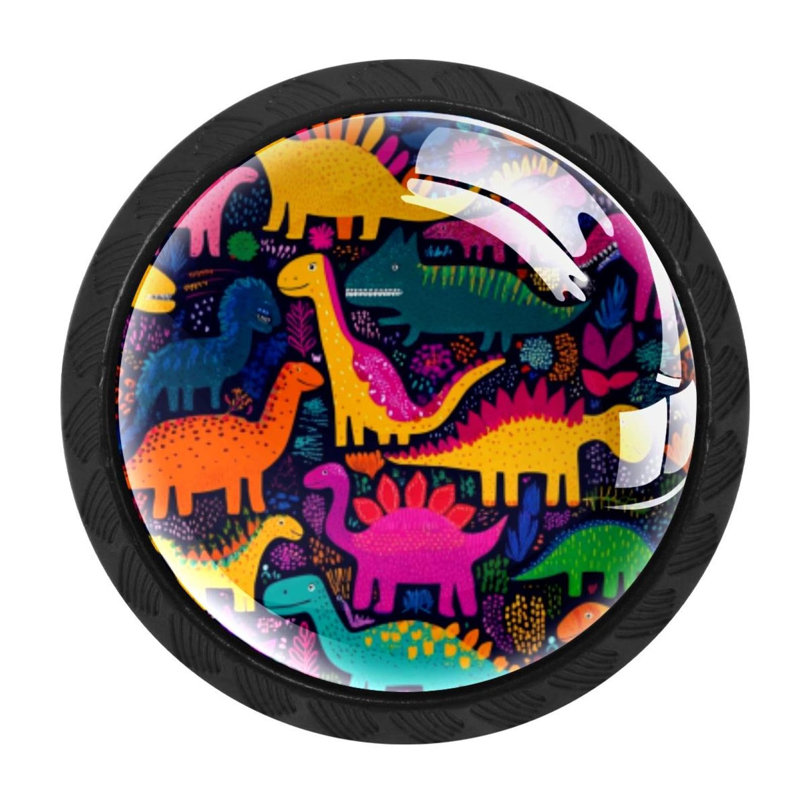 Chenzzzz Multicolored 01 4 Pcs Colorful Hand Drawn Dinosaur Pattern (8) Cabinet Knobs Single Hole White Dresser Drawer Knobs Round Decorative Hardware Pulls Handles For Bathroom Kitchen Furniture