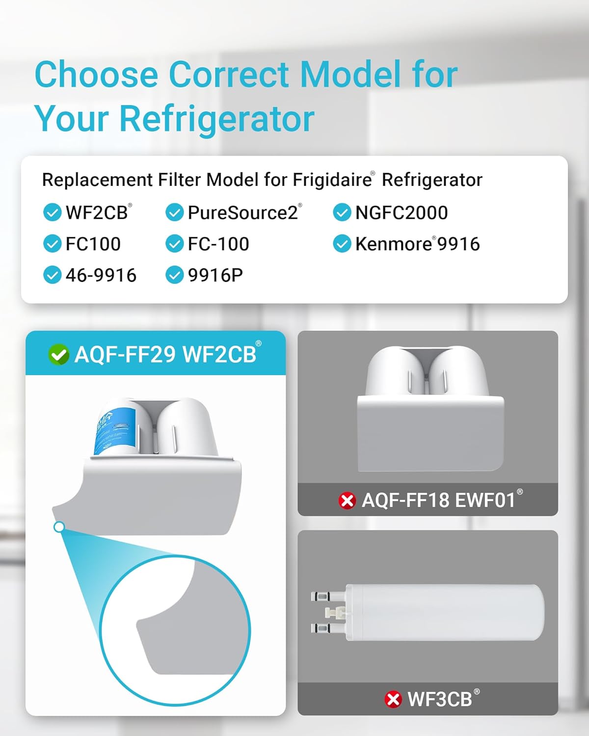 AQUA CREST Replacement for Frigdaire® & Electrolux® WF2CB®, PureSource2®, NGFC 2000, FC100, 1004-42-FA, Kenmore 9916, 469911, 469916 Refrigerator Water Filter, 2 Filters - Image 2