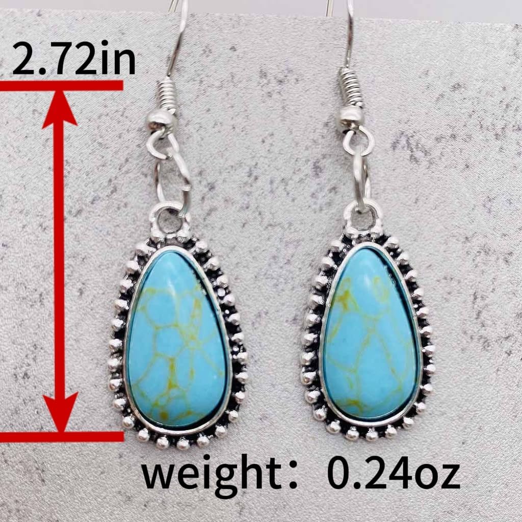 Turquoise Drop Dangle Earrings for Women,Silver Boho Teardrop Earring Hook Nature Stone Vintage Dainty Earrings Trendy Jewelry Gifts for Women - Image 4