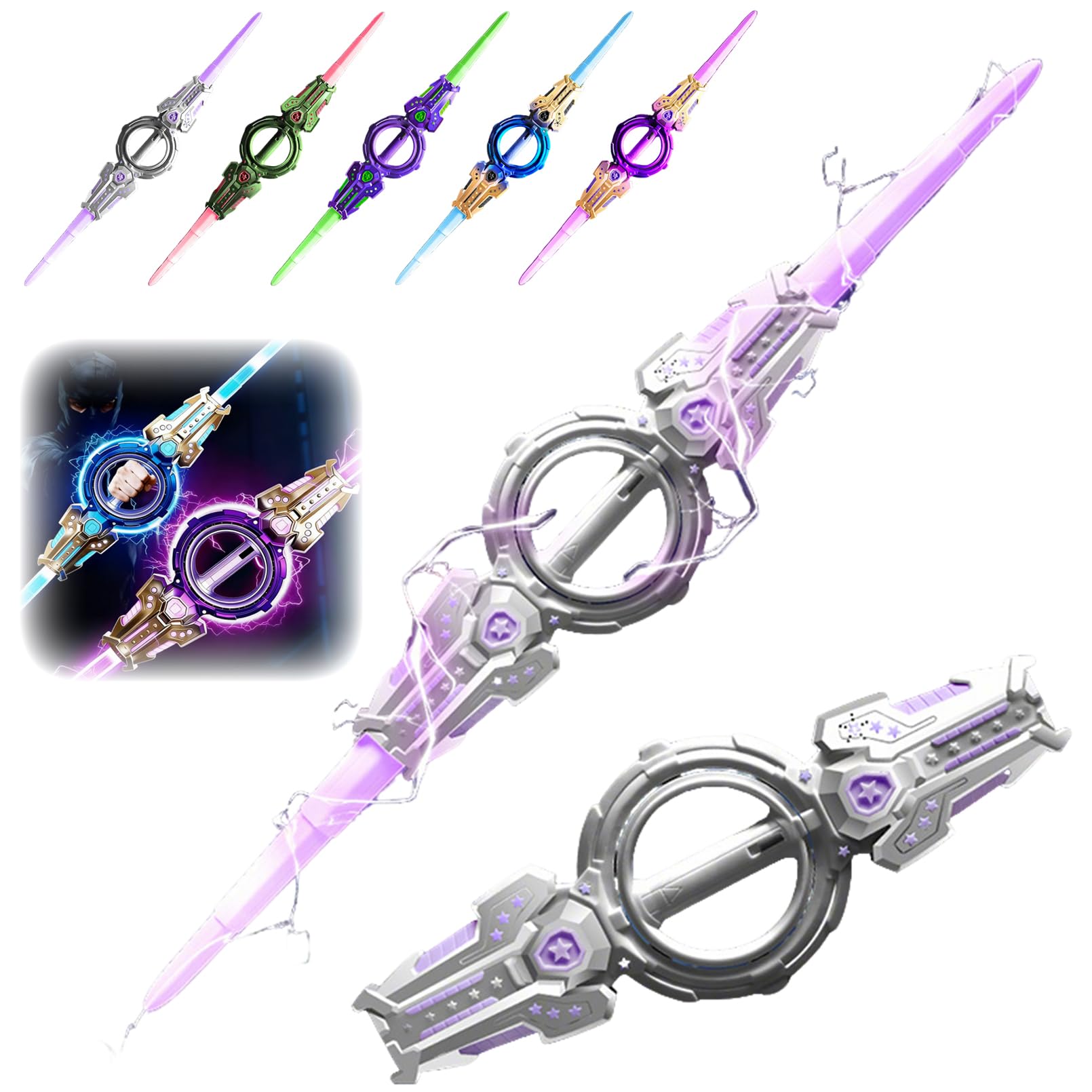 Bpoeee LED Light Up Sword, 7 Colour Changing LED Lights, Expandable Design with Motion-Sensitive Sound Effects, Auto-Eject Sheath, Realistic Handle, Ideal for Cosplay & Party Fun (Grey)
