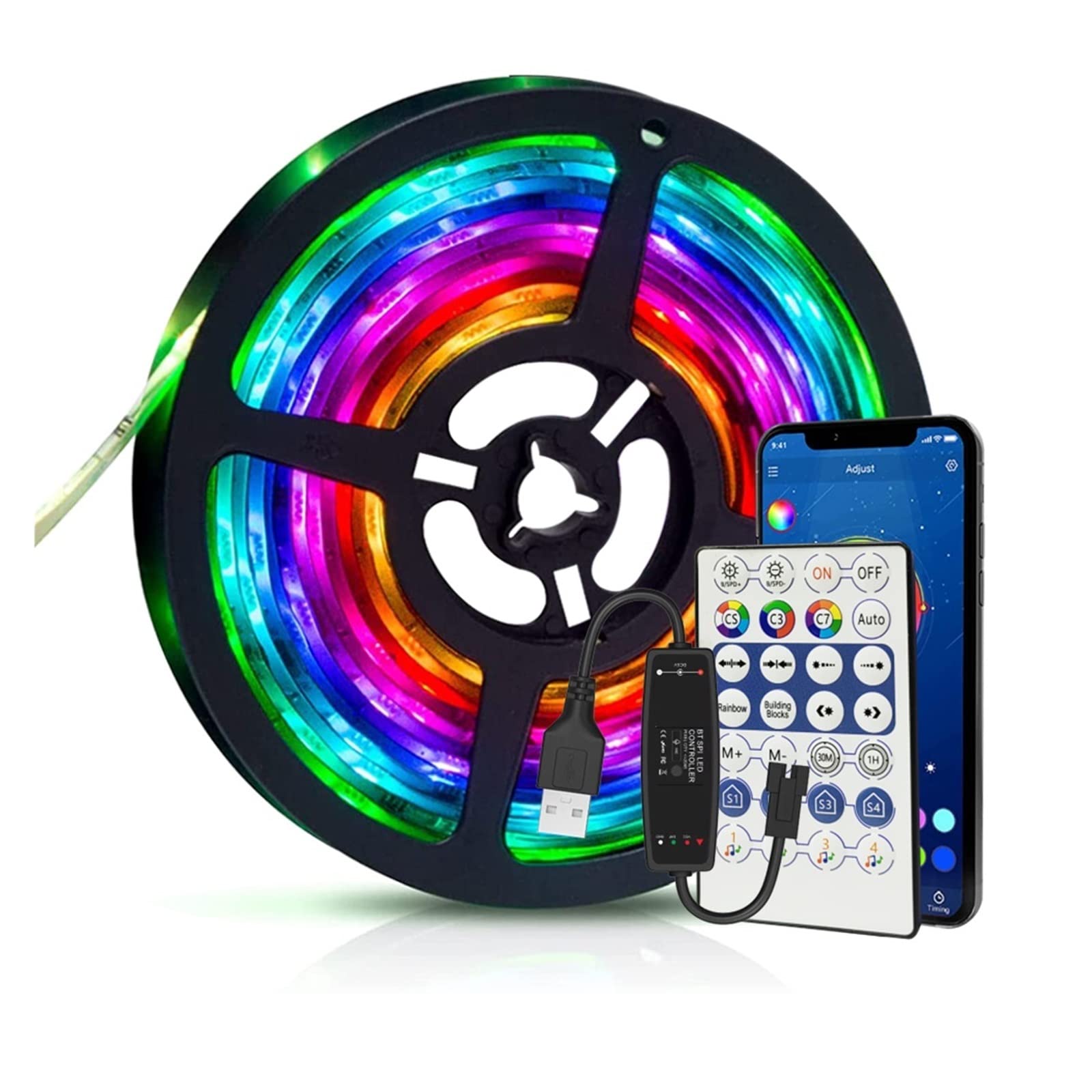Striscia LED WS2812B Dream Color 1M-30M USB Bluetooth Control SMD 5050 RGB Tape Diodo Nastro Flessibile Retroilluminazione TV Luces Luz (5050 3 tasti, 5 M)