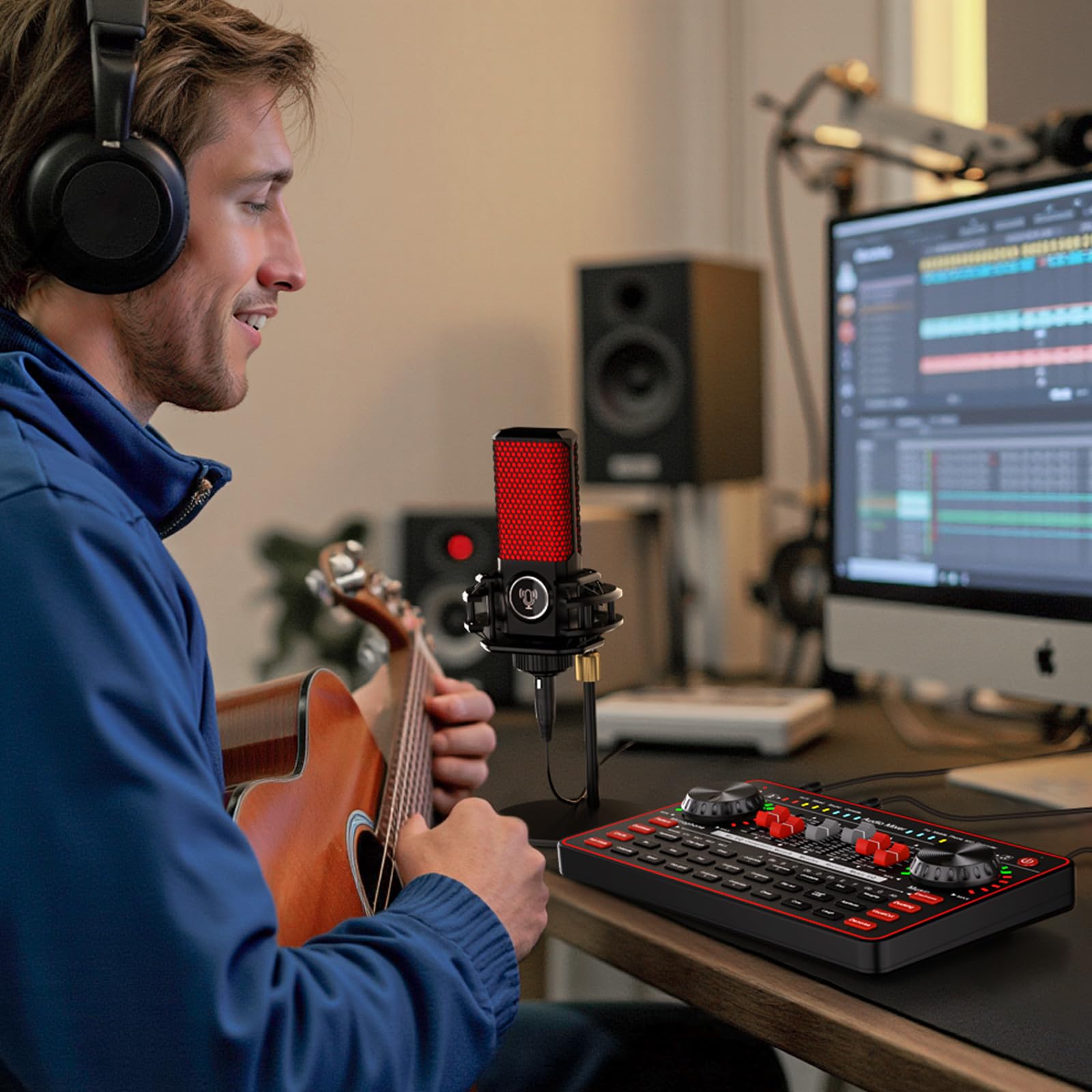 G3 Audio Mixer for Podcast Equipment Bundle，Live Sound Card for Streaming，Audio Interface DJ Mixer Sound Card/Board Condenser Microphone for Tiktok Gaming Video Content Creator