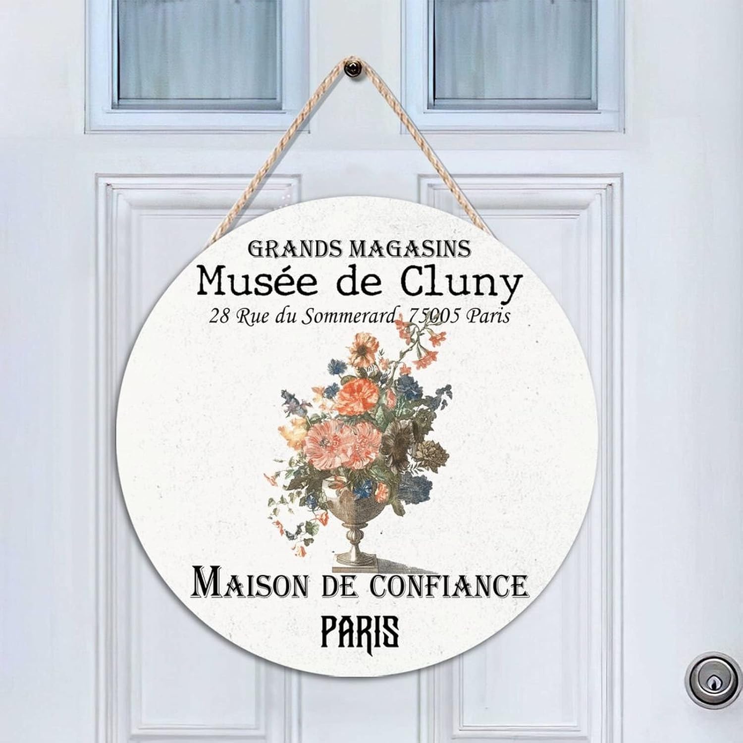 Vintage Wall Hanging Sign Plaque, Vintage Flower Wood Door Sign, Personalized Pattern 16x16in Round Door Hanger Sign for Backyard Front Porch Farmhouse Front Door Decor Housewarming Gifts