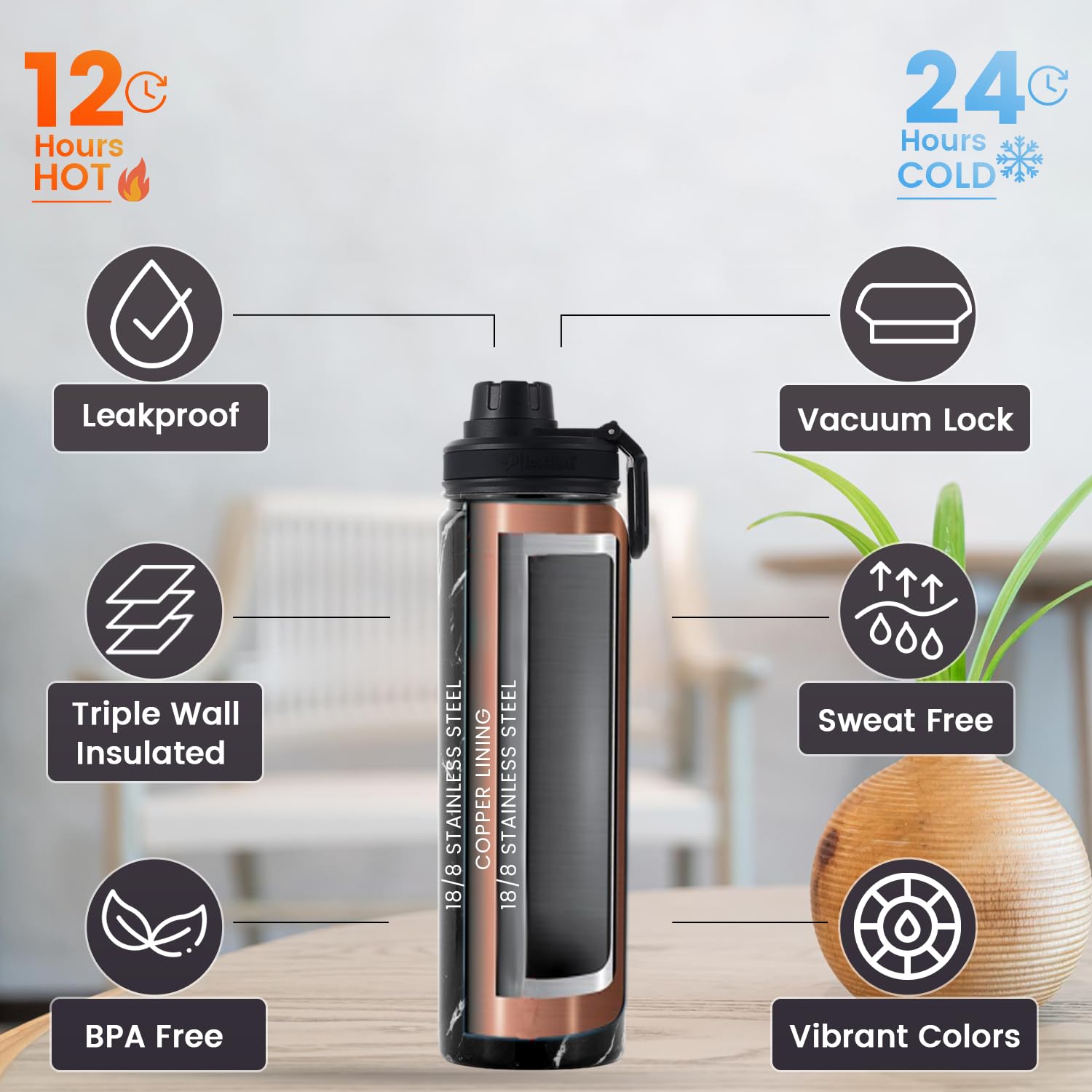 lexlion Tee-Ei Flasche – Frucht-Infuser-Wasserflaschen, 625 ml, dreiwandige, isolierte Edelstahlflasche, Thermo-Blatt-Infuser, Silikonhülle, 3 Deckel, auslaufsicher, Metallbecher