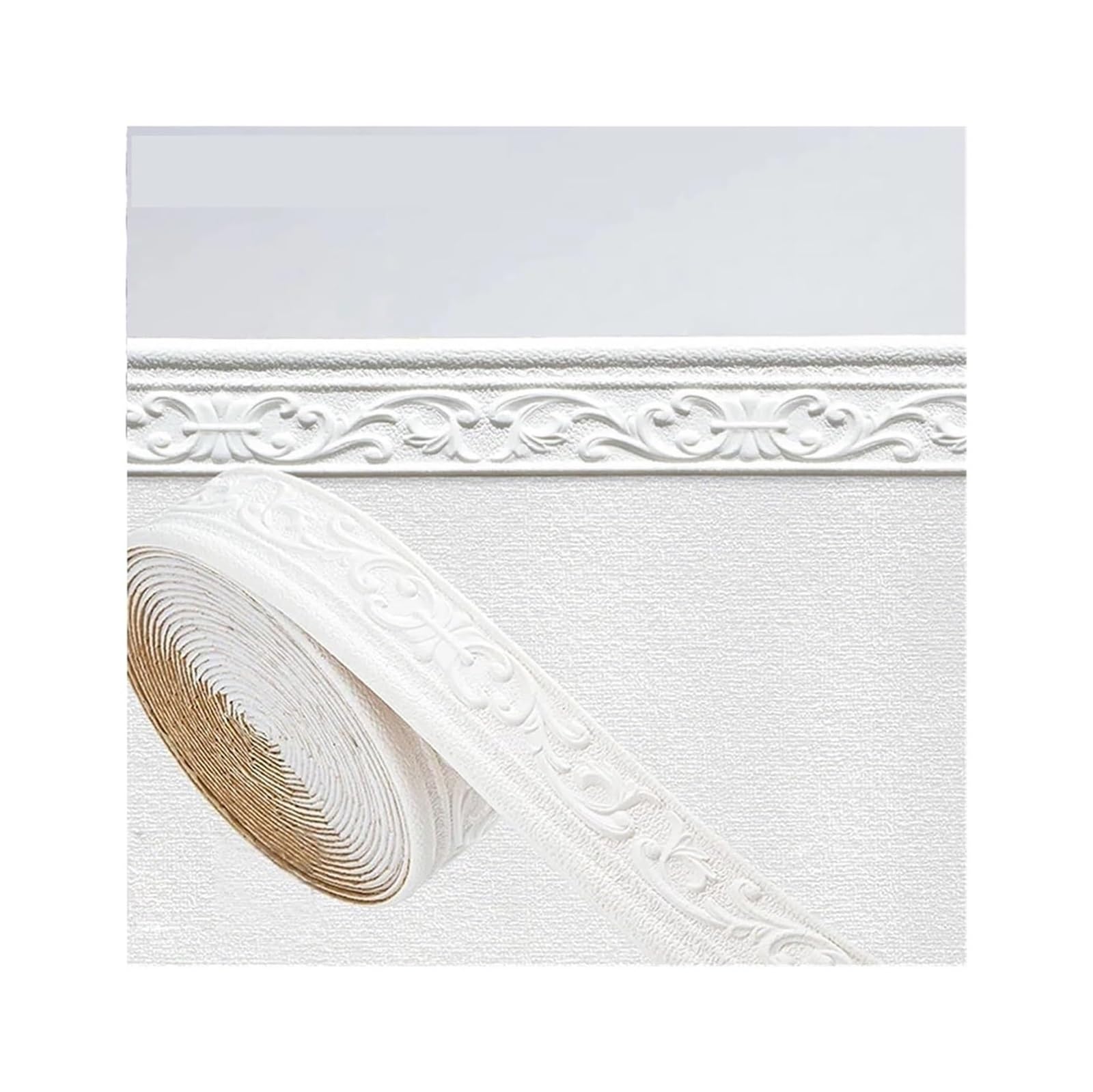 Fjqfhh White Baseboard Skirting Border, Self-Adhesive 3D Wall Border Skirting Board Waist Line Foam Trim 10M(White)