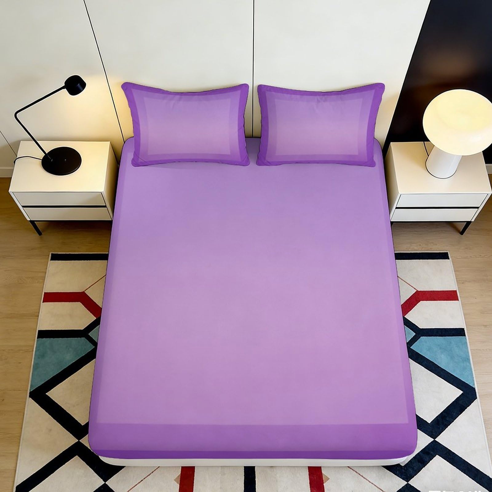 Jqzkxnhpbr Style-1 3D Printed Purple Geometric Fitted Sheet Microfiber Soft Breathable Abstract Mattress Cover For Bedroom Dorm Decoration 90X200x25cm