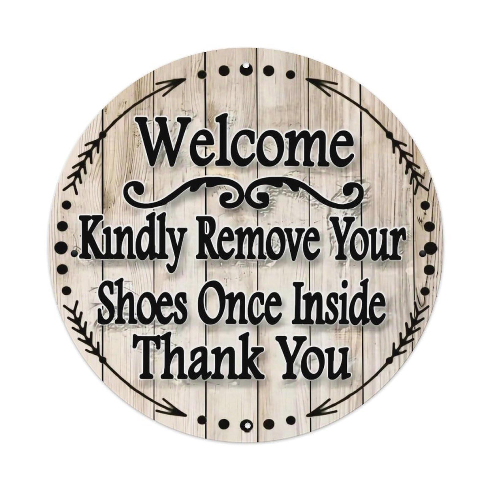 Welcome Remove Shoes Thank You Vintage Round Tin Sign Retro Metal Wall Decor Metal Poster, Home Bar Garage Cafe Wall Art Decoration 8x8Inches