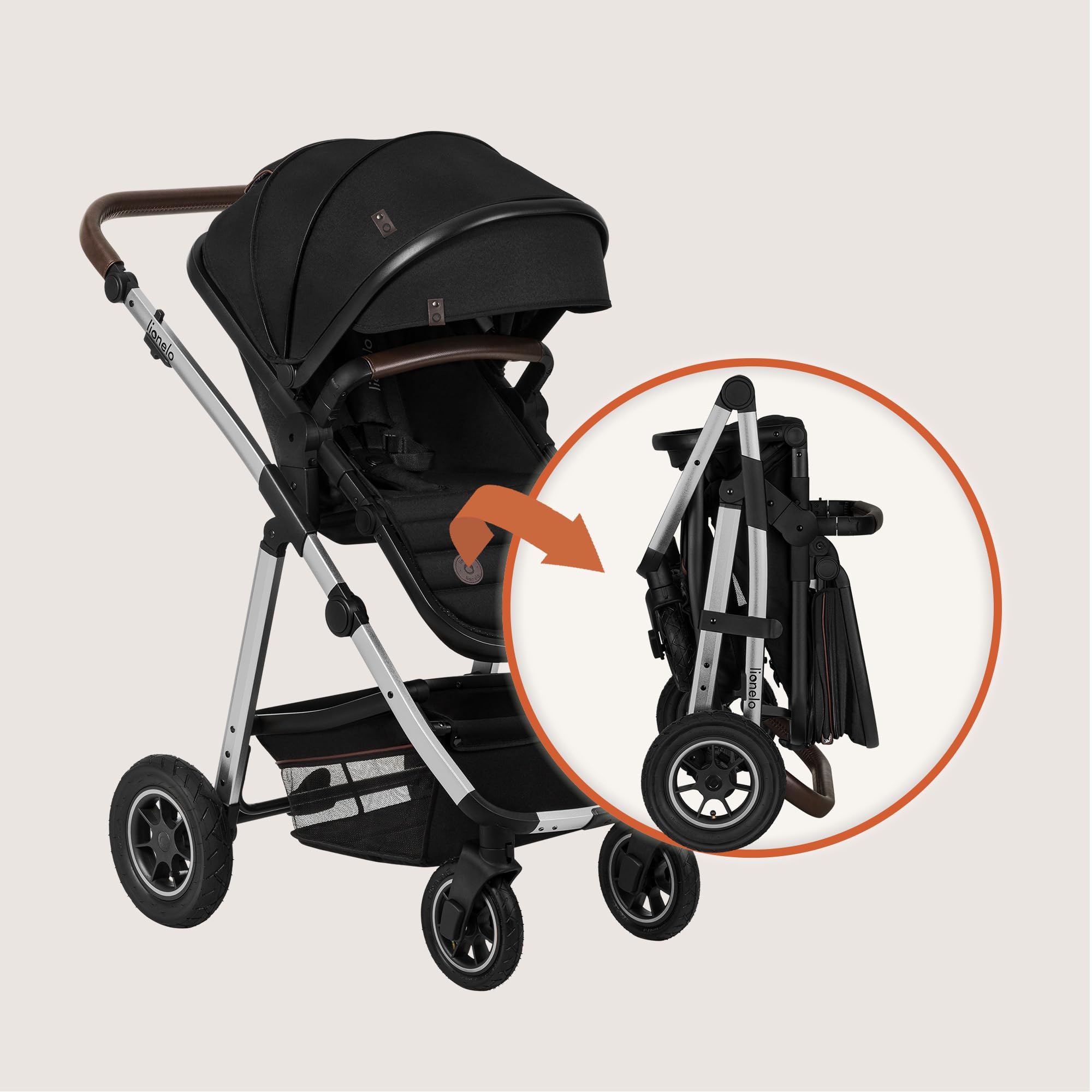 LIONELO Amber Passeggino Trio 3 in 1 da 0 a 48 Mesi fino a 22 kg | Set Passeggino + Navicella + Ovetto per Neonati e Bambini, Regolabile e Pieghevole, Ruote Grandi, Cappottina XXL