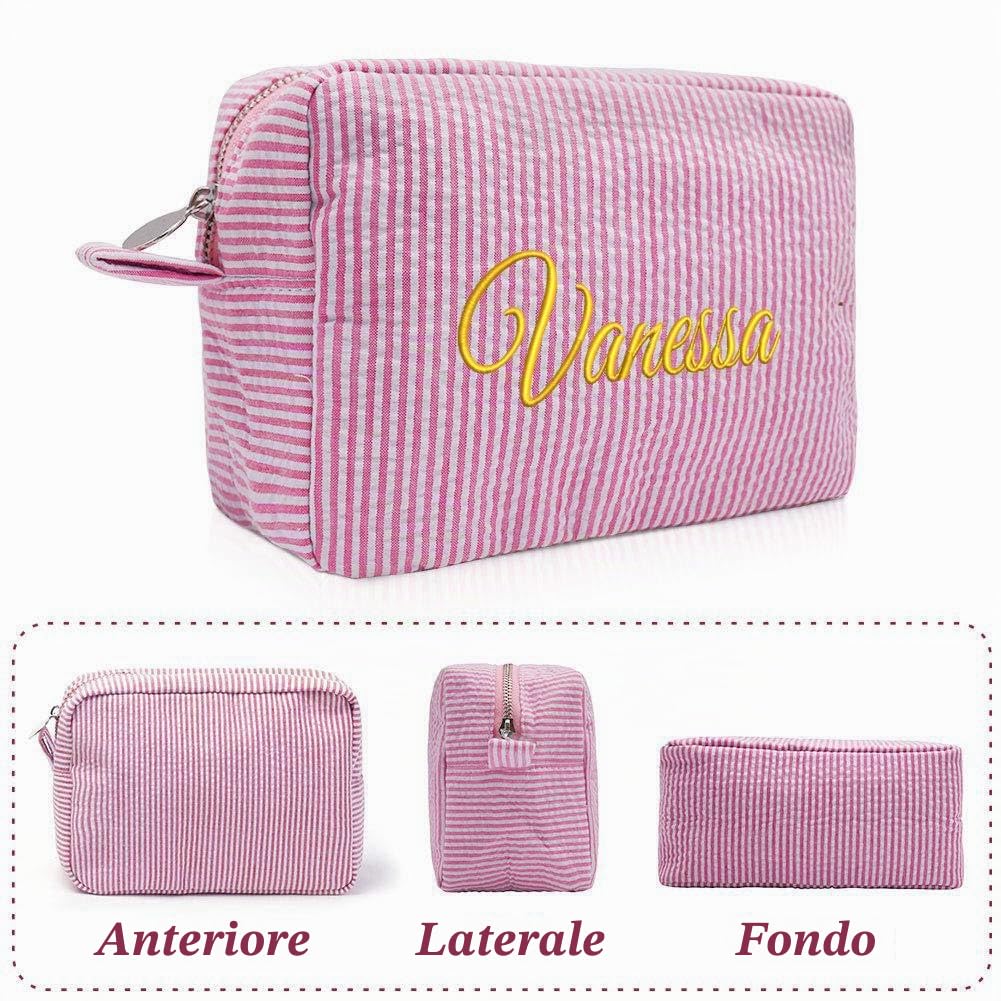 Borsa per trucco personalizzata ricamata in popeline - Organizer cosmetico personalizzato con monogramma, regalo per matrimonio e bomboniera per festa nuziale