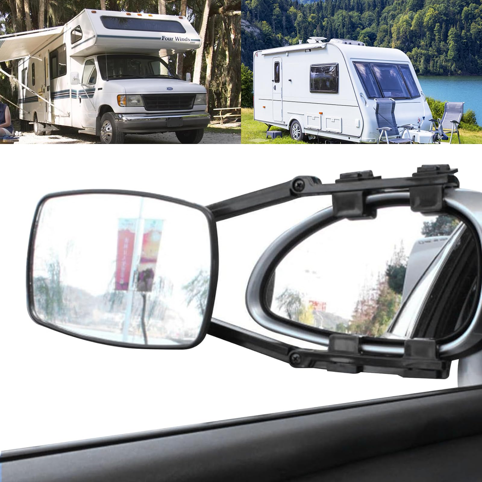 2 espejos retrovisores para caravanas, espejos retrovisores de 360 grados, para la mayoría de los coches, camiones, SUV, caravanas, remolques