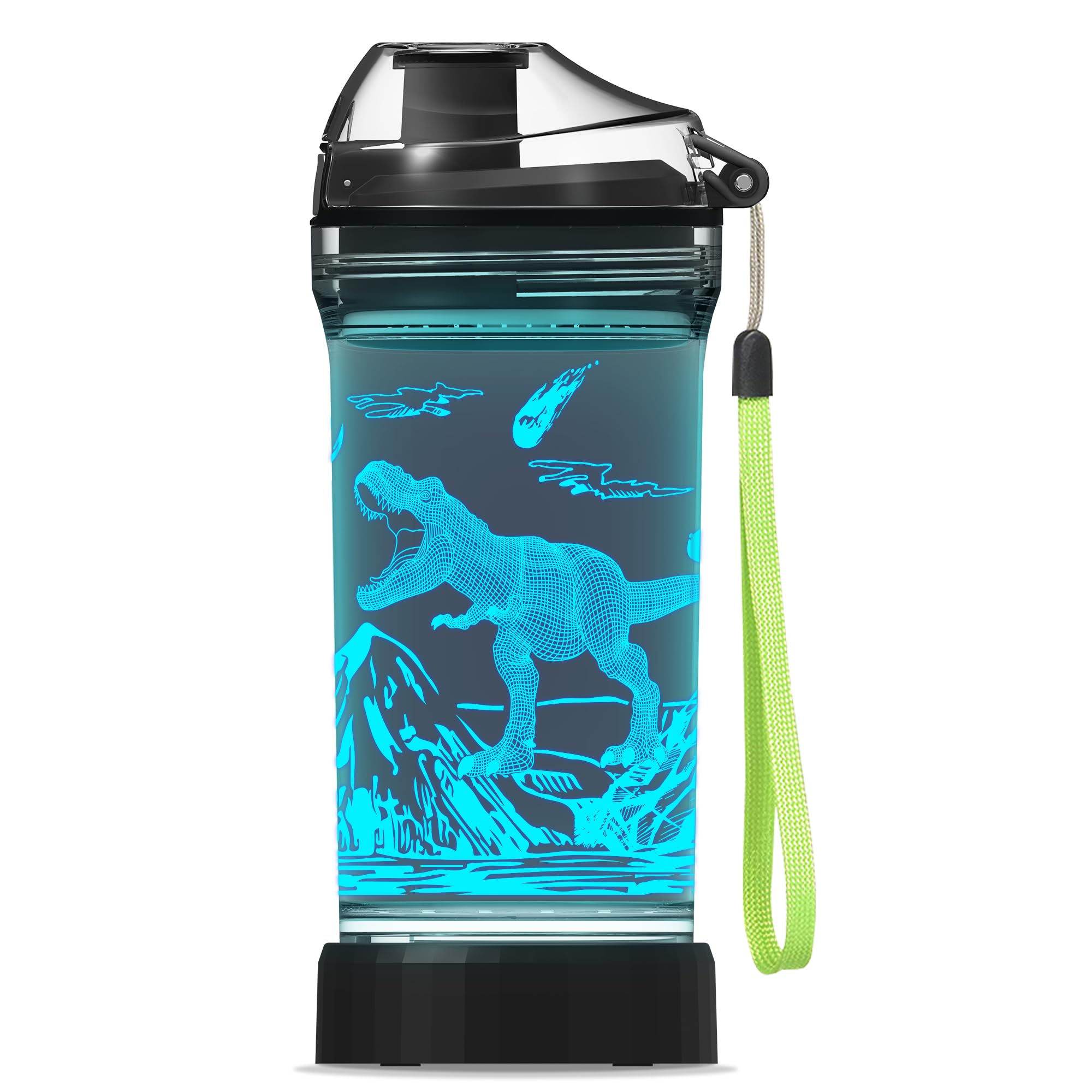 Ammonite Dinosaur Water Bottle for Kids with 3D Glowing LED Light - 14 OZ Tritan BPA Free - Creative Ideal Travel Cup Dinosaur Gift for School Kid Boy Child Holiday Camping Picnic-image-9