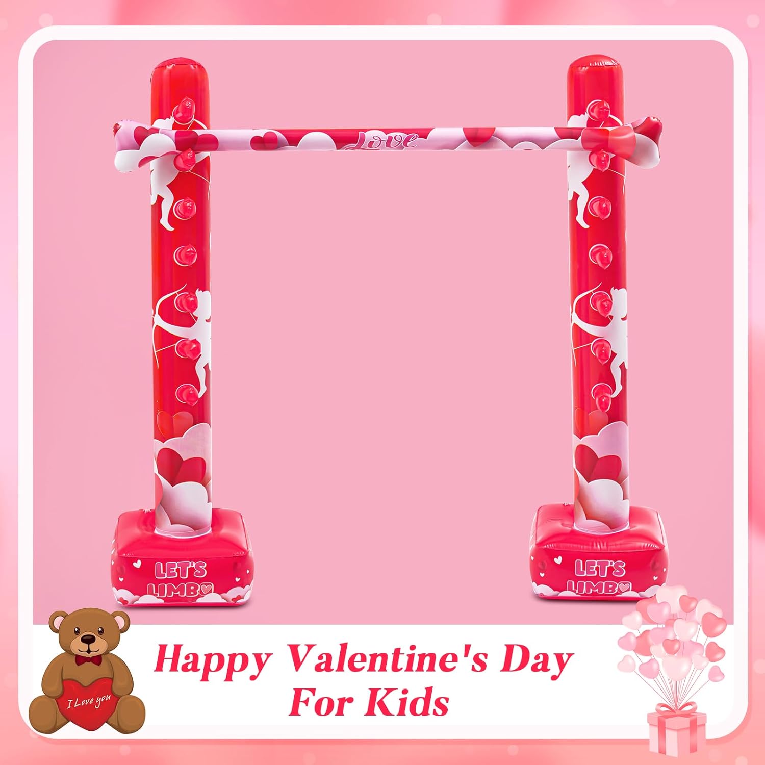 Threan Valentine's Day Inflatable Limbo Game for Little Ones Adults Valentine Party Games Fun Carnival Game Limbo Stick Engage Your Guests Inflatable Decoration for Outdoor Party Games