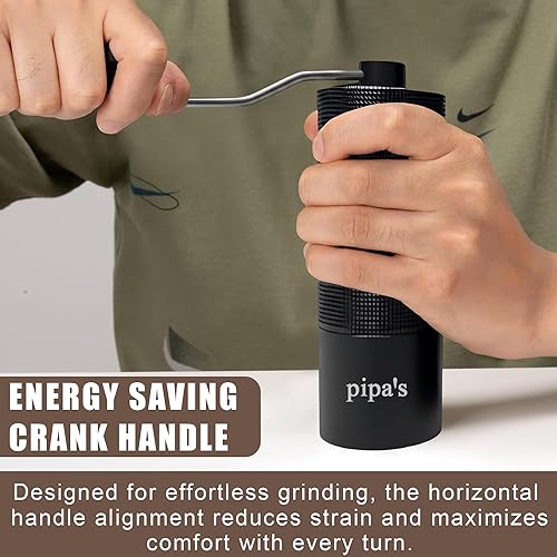 Miniatura 3 de pipa's Molinillo de café manual ajustable de acero inoxidable con cepillo, capacidad (1.33 onzas), ligero y fácil de limpiar, molinillo de café de