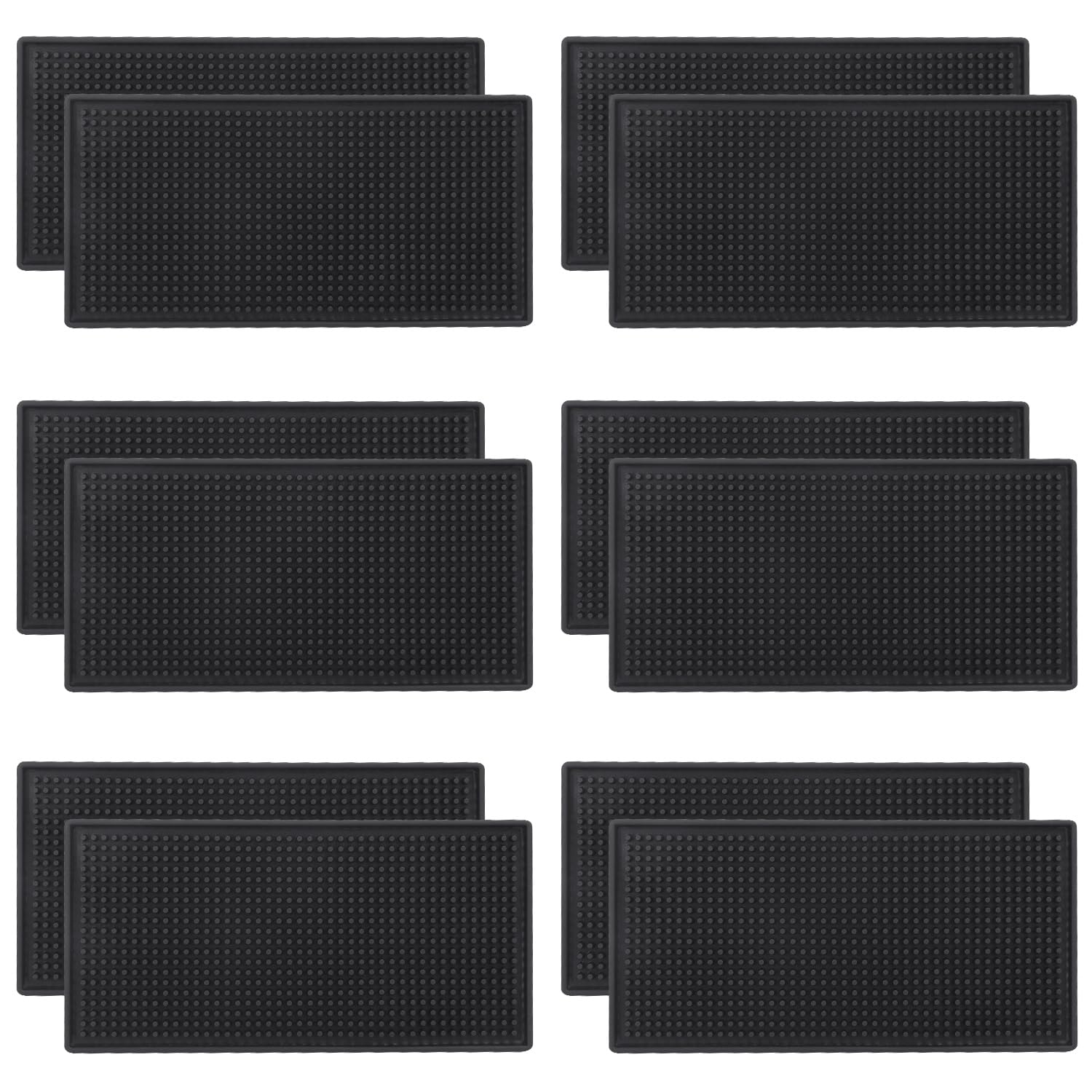 12 Pack Rubber Bar Mats, 12" x 6" Black Bar Service Mat, Spill Mat for Countertop, Bartending, Rubber Bar Mats, Efficient and Stylish Solution for