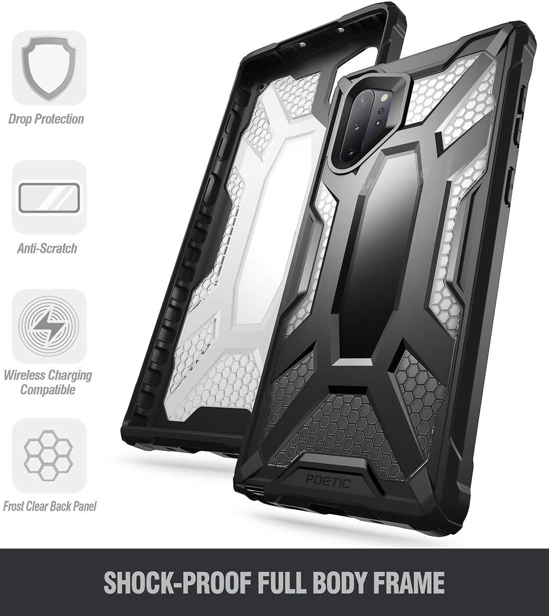 Poetic Galaxy Note 10 Plus Case, Premium Hybrid Protective Clear Bumper Cover, Rugged Lightweight, Military Grade Drop Tested, Affinity, for Samsung Galaxy Note 10+ Plus 5G, Frost Clear/Black