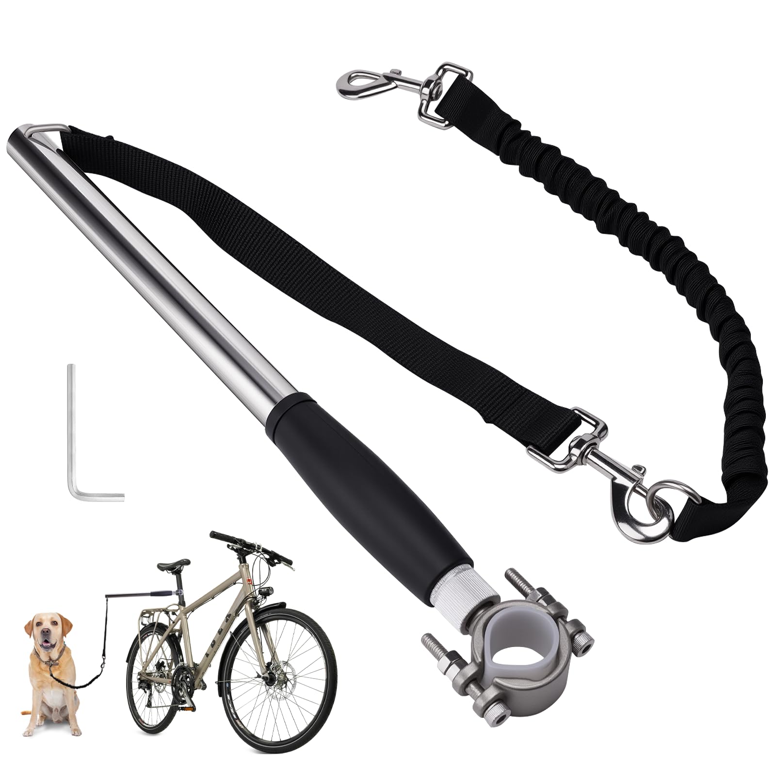 Pietenjoy Hands Free Dog Bike Leash - Heavy Duty Bicycle Attachment with Quick Connect & Buffer Rope, Fit Leash for Medium Large Dogs - Cycling, Jogging, Outdoor Exercise (Black)
