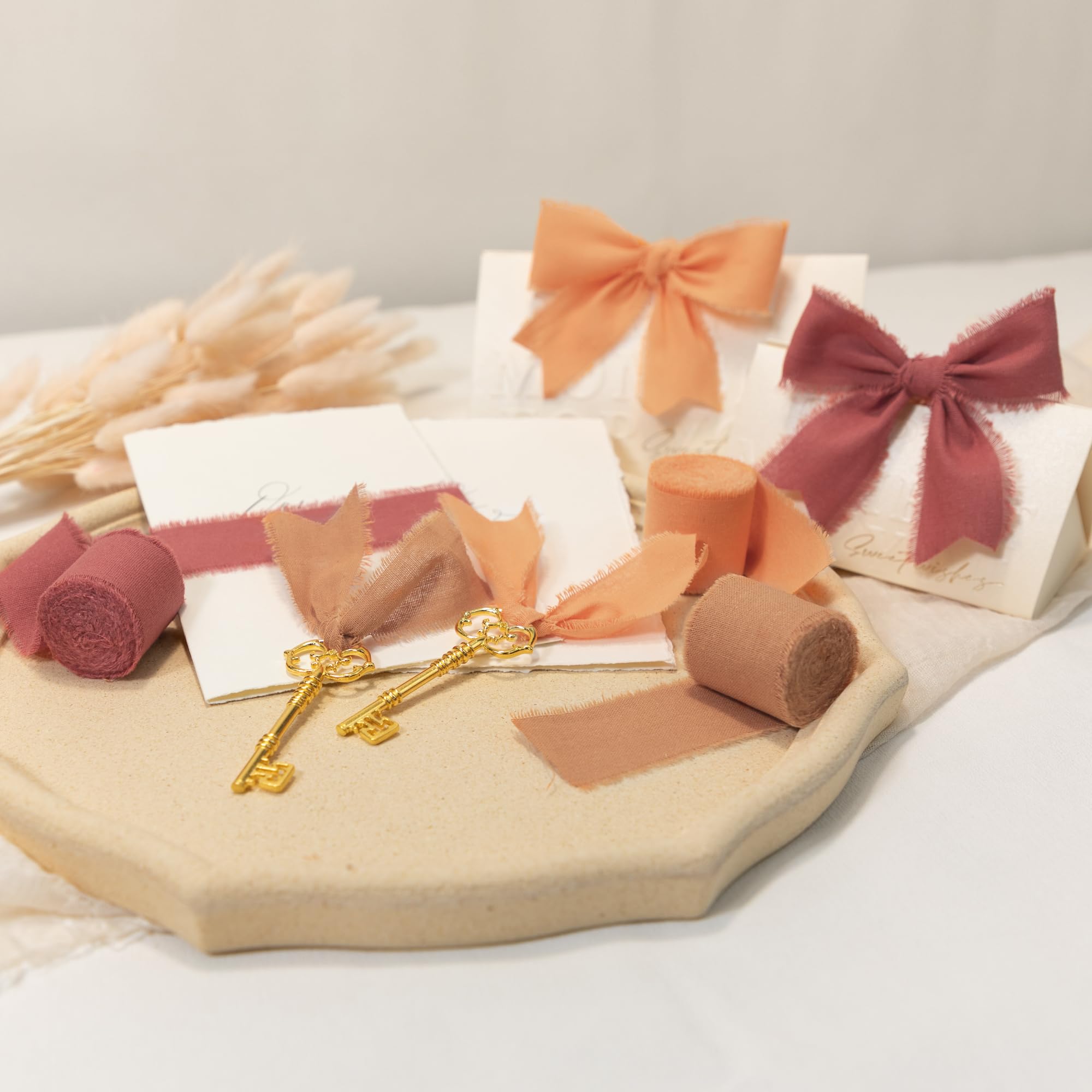 Keypan Cinta de otoño naranja de 1-1/2 x 15 yardas, hecha a mano, de algodón deshilachado, cintas de tela para manualidades, ramos de flores, envoltura de regalos, decoración del hogar