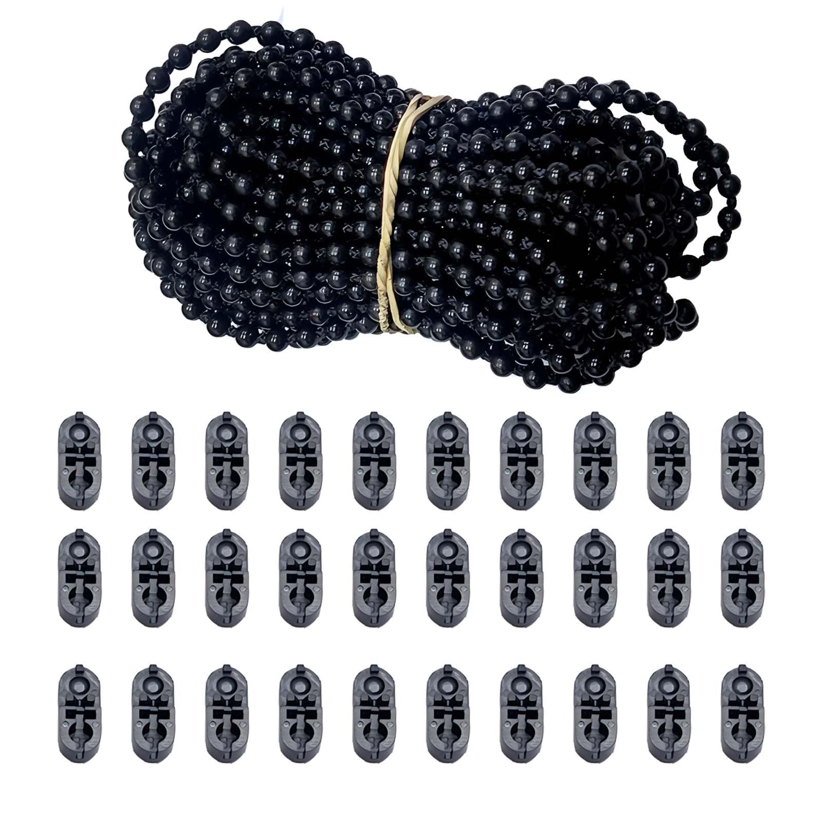Ycfish Roller Blind Cord, 1 Pcs 10 Meter Bead Chain 30 Bead Buckle Set for Roller Curtain, Roman and Vertical Blinds,Suitable for Room, Company, Office (Black)