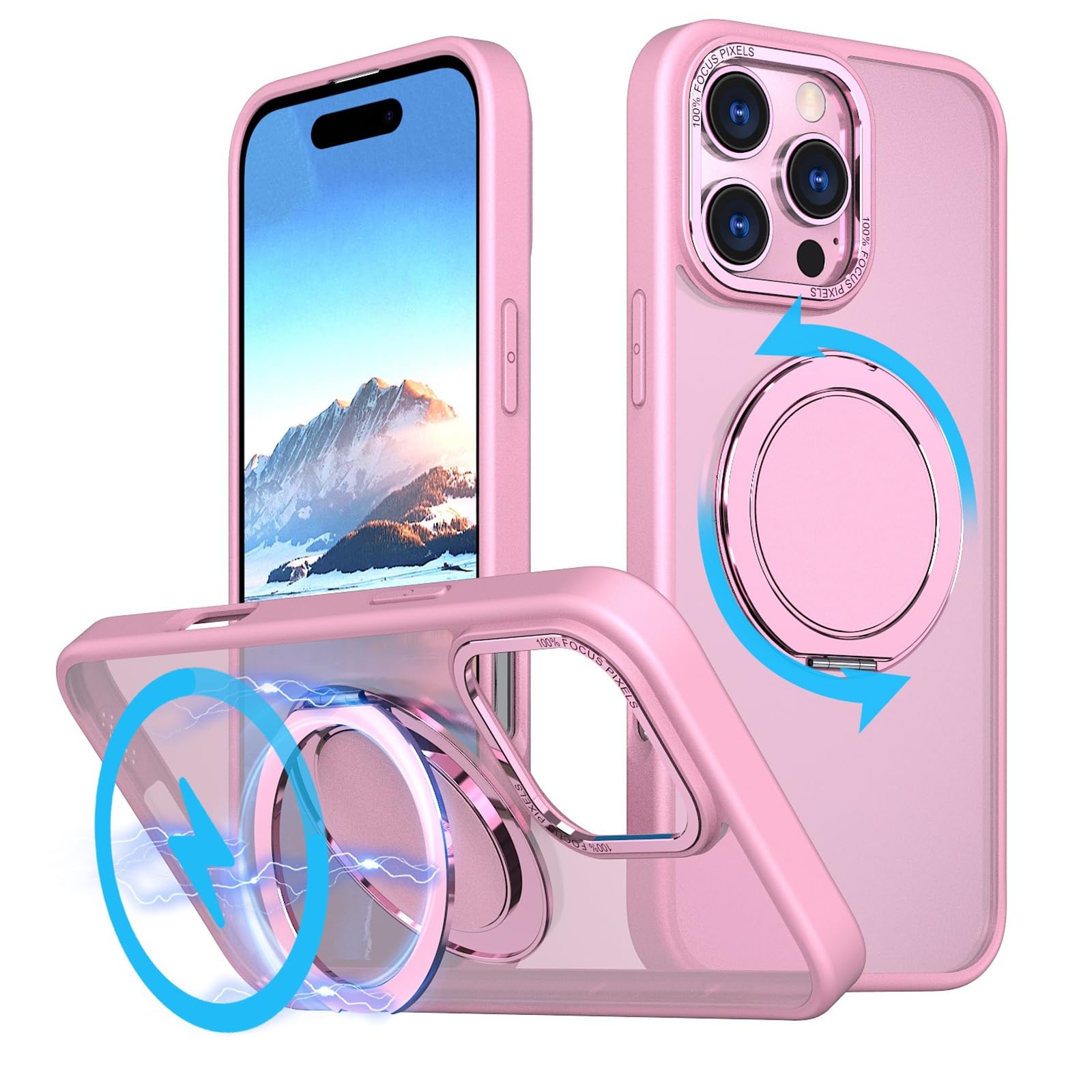 Coque iPhone 16 Pro Max rose mat avec support MagSafe rotatif en PC - 8