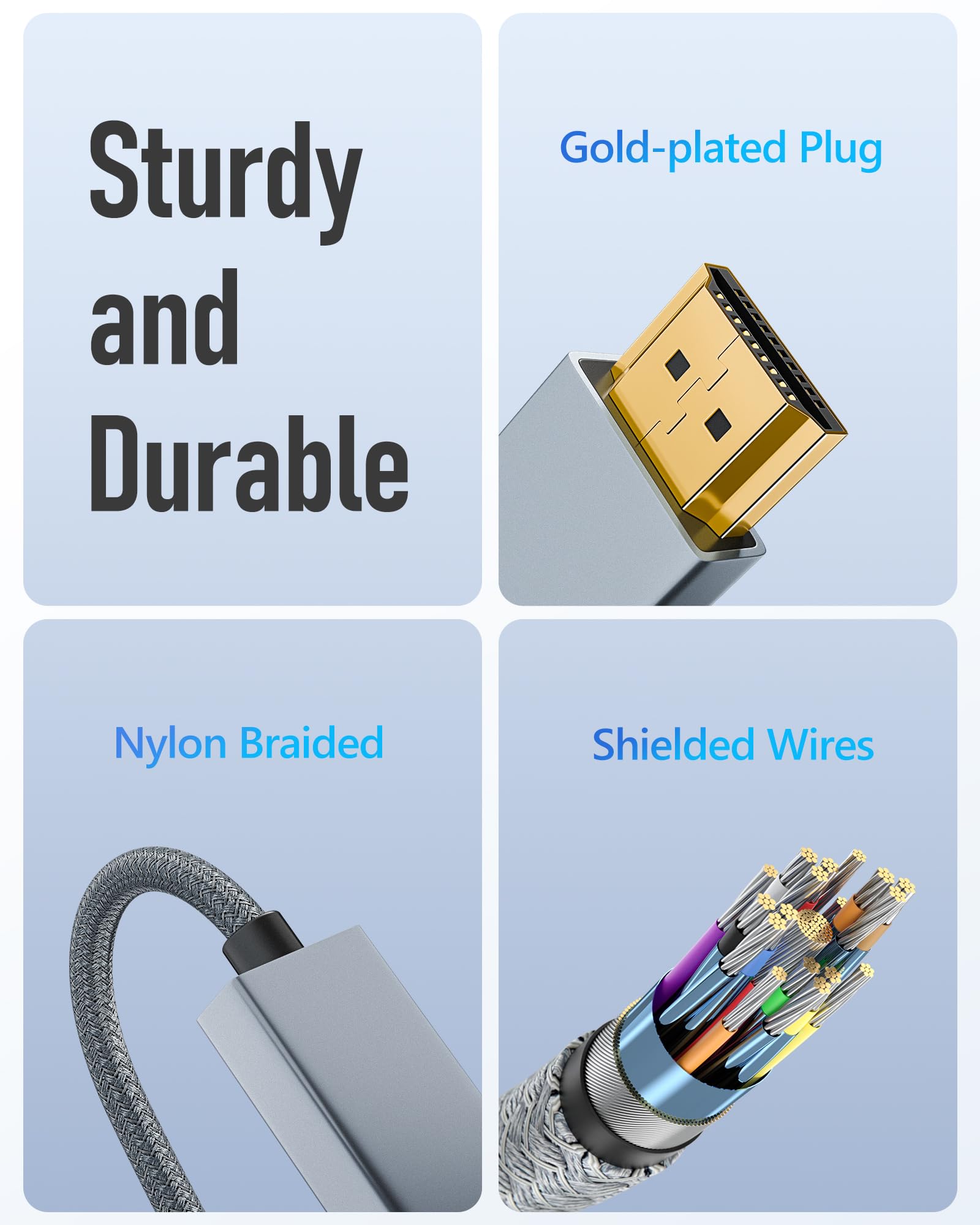 USB C To HDI Cable 4K 10FT, Quntis Braided Type-C To HDI Cord, Gold - View #10