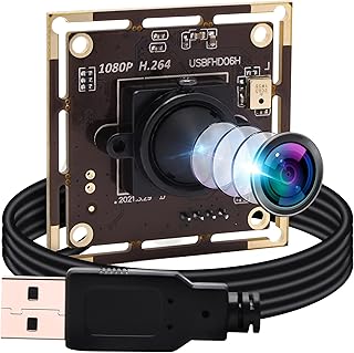 ELP 1080P USB Camera Module with Microphone,IMX323 Sensor Web Camera,for PC Desktop,Laptop,Plug & Play,UVC Computer Webcam for Windows Linux Android/Mac OS (3.7mm Lens)