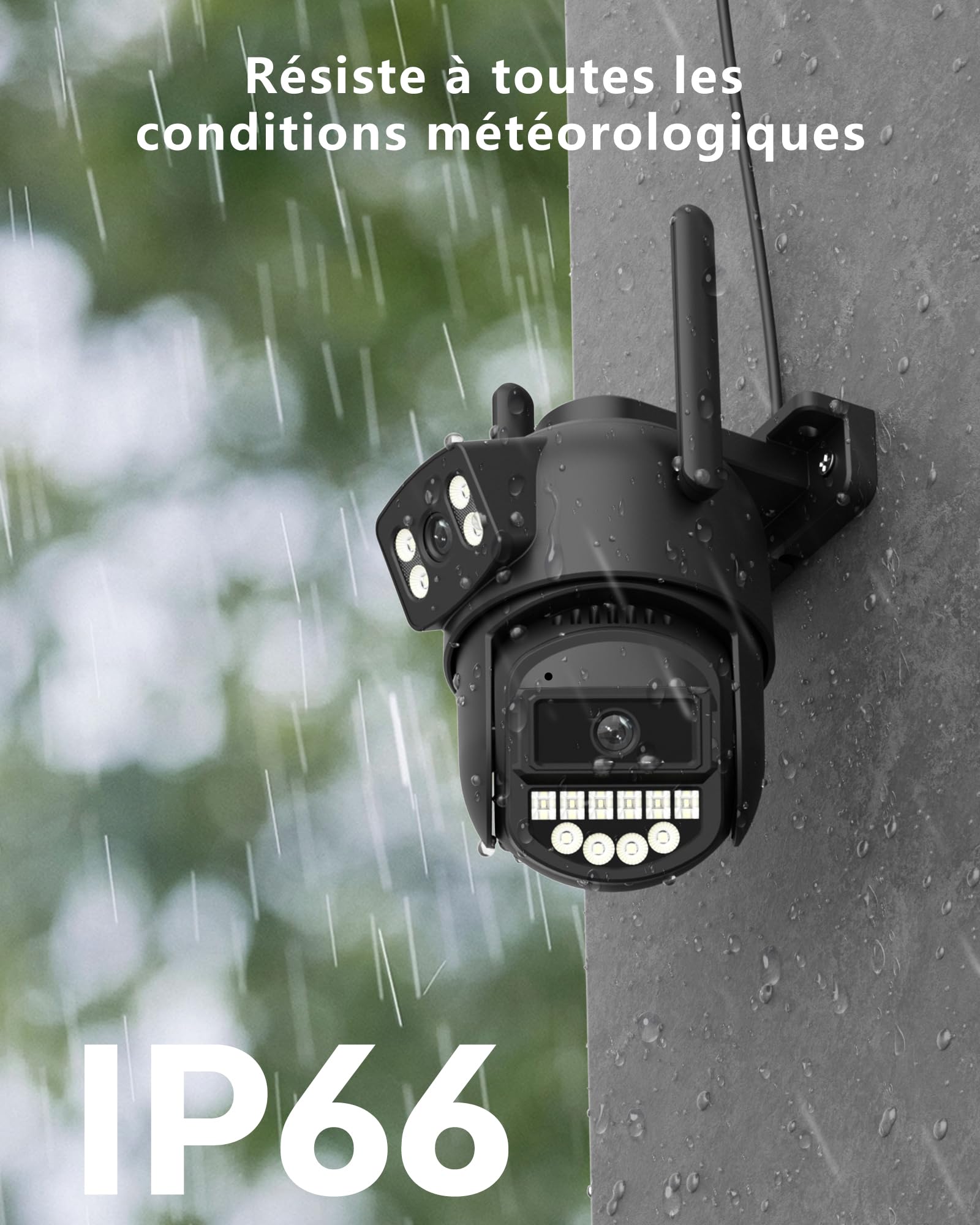 ANBIUX Zewnętrzna kamera monitorująca, z podwójnym obiektywem 6 MP, 2,4/5 GHz WLAN, monitoring zewnętrzny, PTZ, Ethernet, noktowizor, dwukierunkowy dźwięk, alarm syreny, IP66,2P