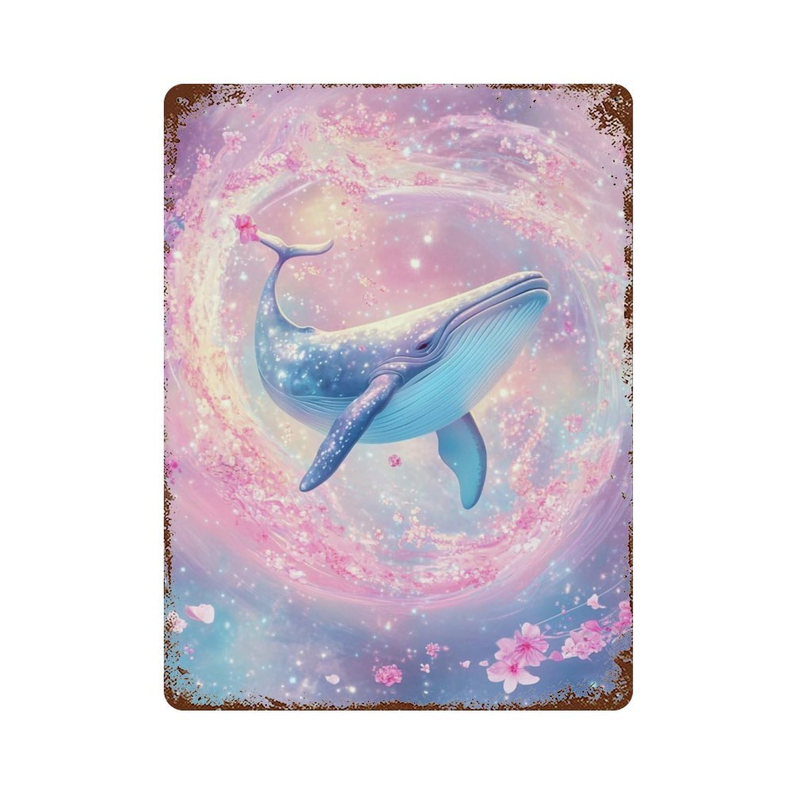 Vintage Metal Tin Sign Whale in Fantasy Galaxy 15.7"x11.8", Classic Wall Plaque for Farmhouse, Kitchen And Entryway Decor