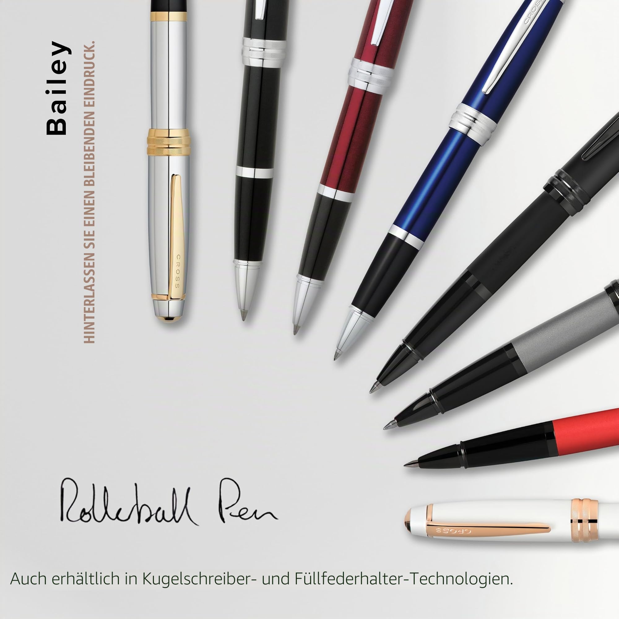 Cross Bailey Rollerball Pen (Schreibfarbe schwarz, Strichstärke M, inkl. Premium Geschenkbox) Perlmuttweiß lackiert, Beschläge Roségold