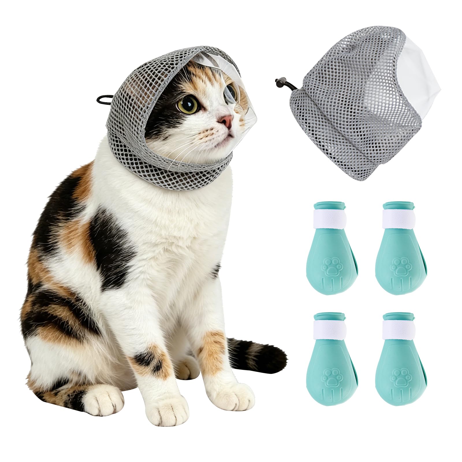 Boxili Cat Muzzle Kit Adjustable Anti-Bite Head Cover for Grooming (S)